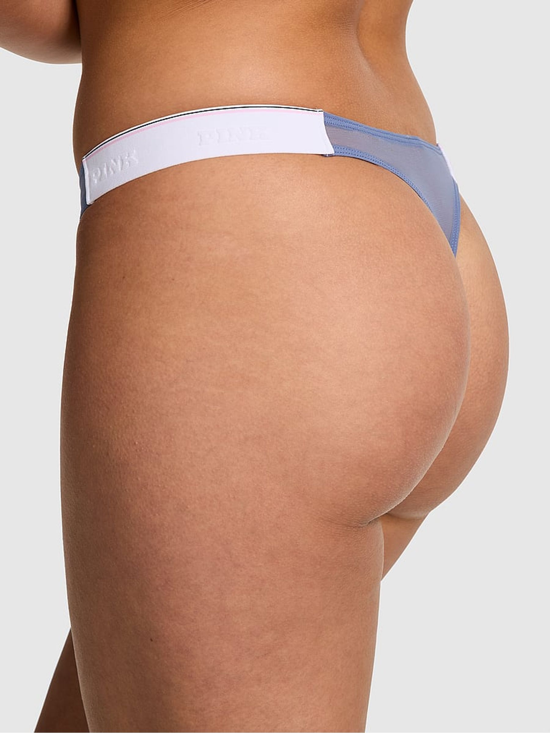 Dusty Iris Blue Thong Logo Mesh Knickers - Image 2 of 2