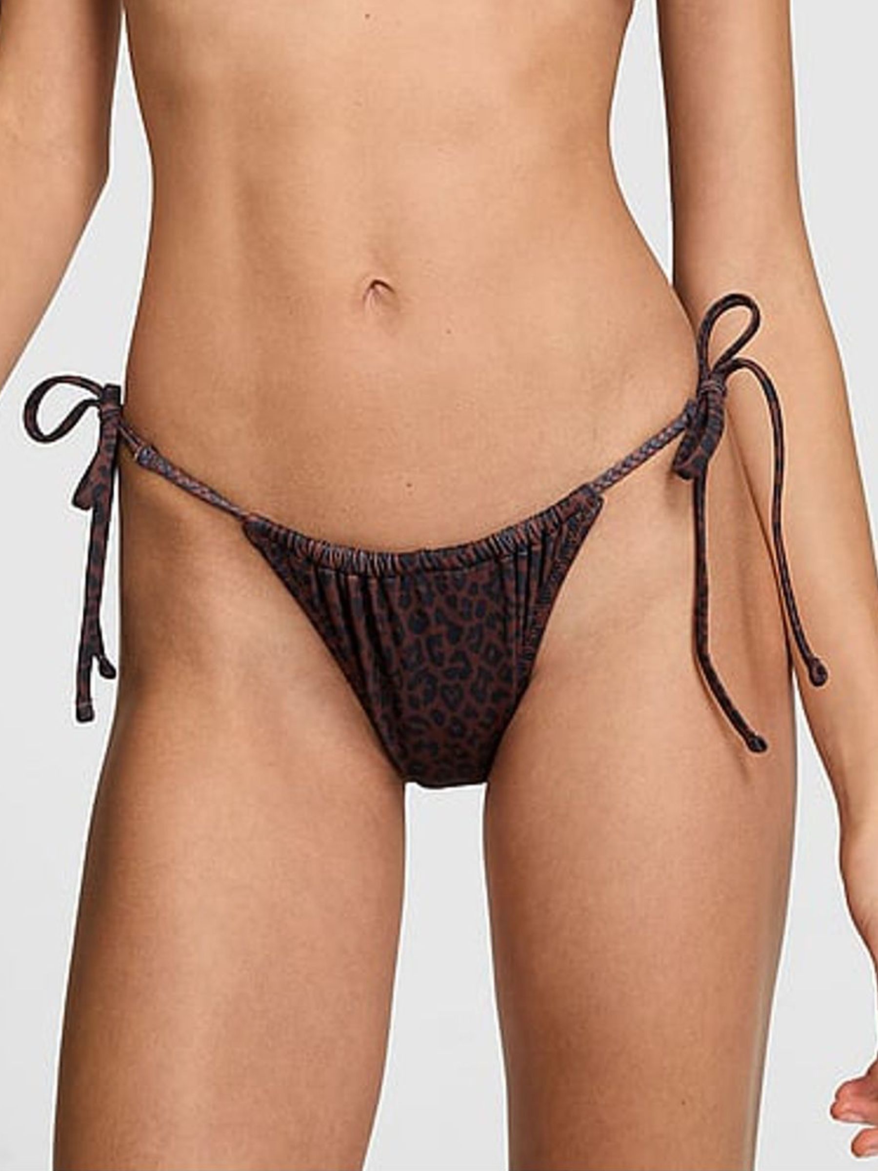 Brown Leopard Tie Side Cheeky Bikini Bottoms - Image 1 of 3
