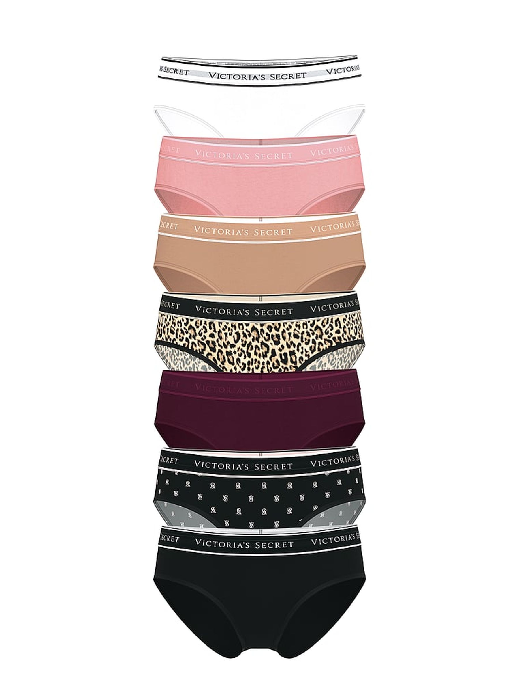 White/Pink/Nude/Leopard/Black Hipster 7 Pack Logo Knickers - Image 1 of 4