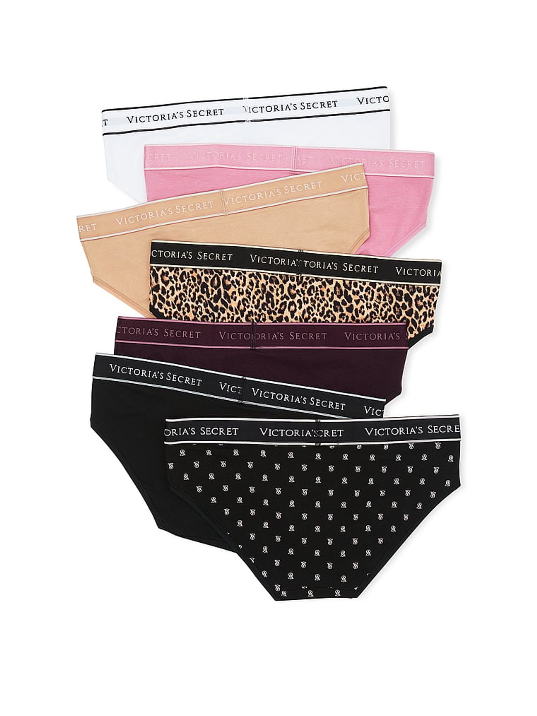 White/Pink/Nude/Leopard/Black Hipster 7 Pack Logo Knickers - Image 2 of 4