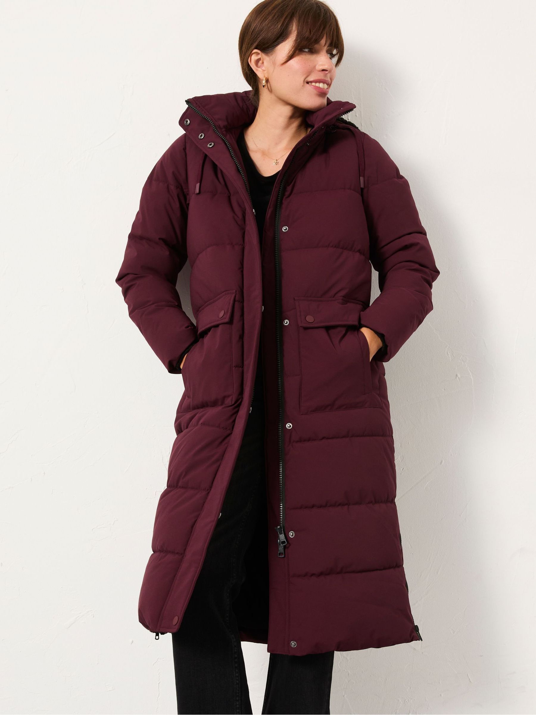 Harley Burgundy Red Longline Puffer Coat FatFace USA