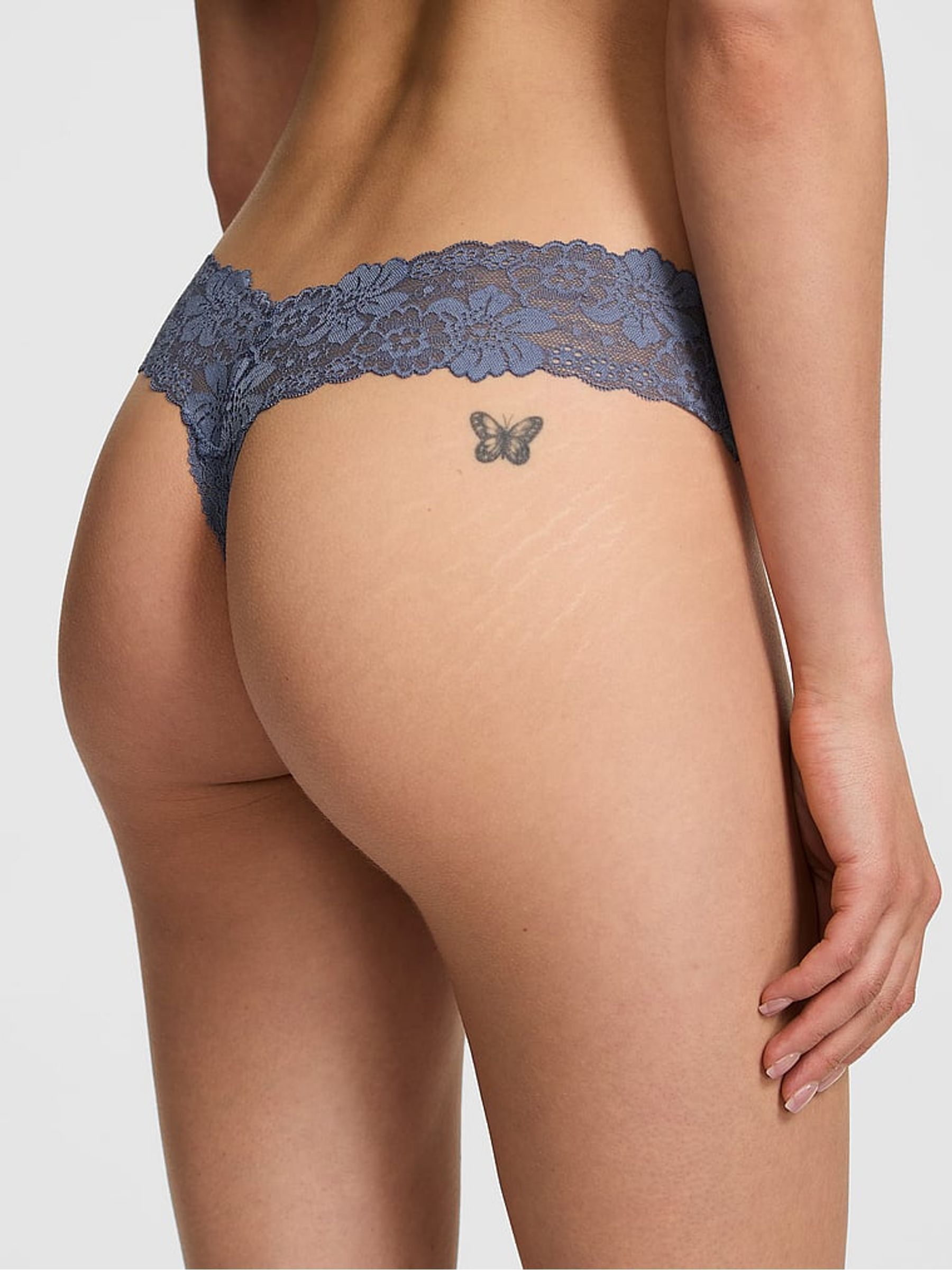 Dusty Iris Blue Thong Cotton Lace Trim Knickers - Image 2 of 2