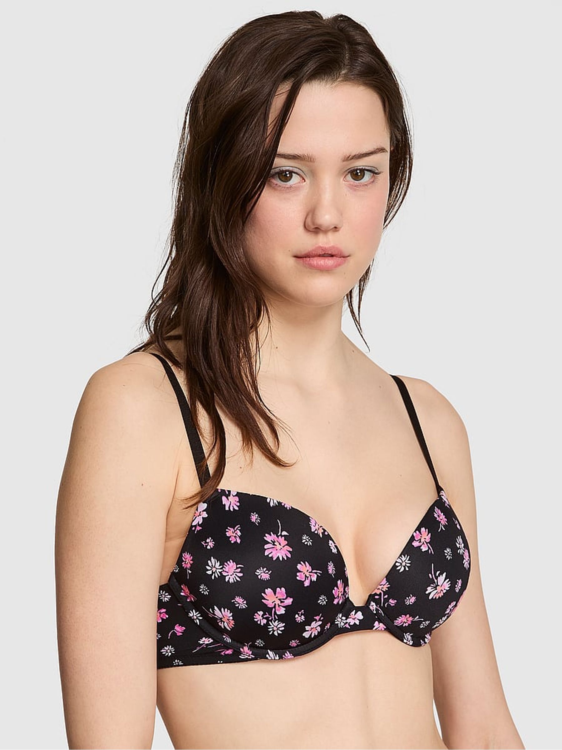 Black Floral Print Super Push Up Super Push Up Bra - Image 1 of 4