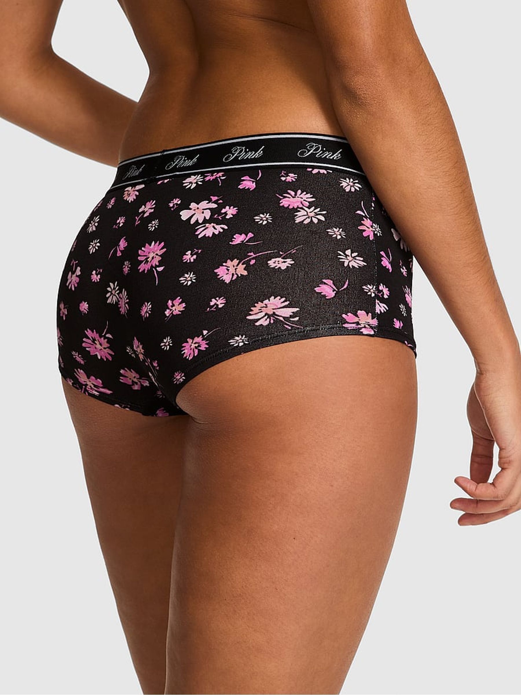 Black Ditsy Floral Print Short Cotton Logo Knickers - Image 2 of 2