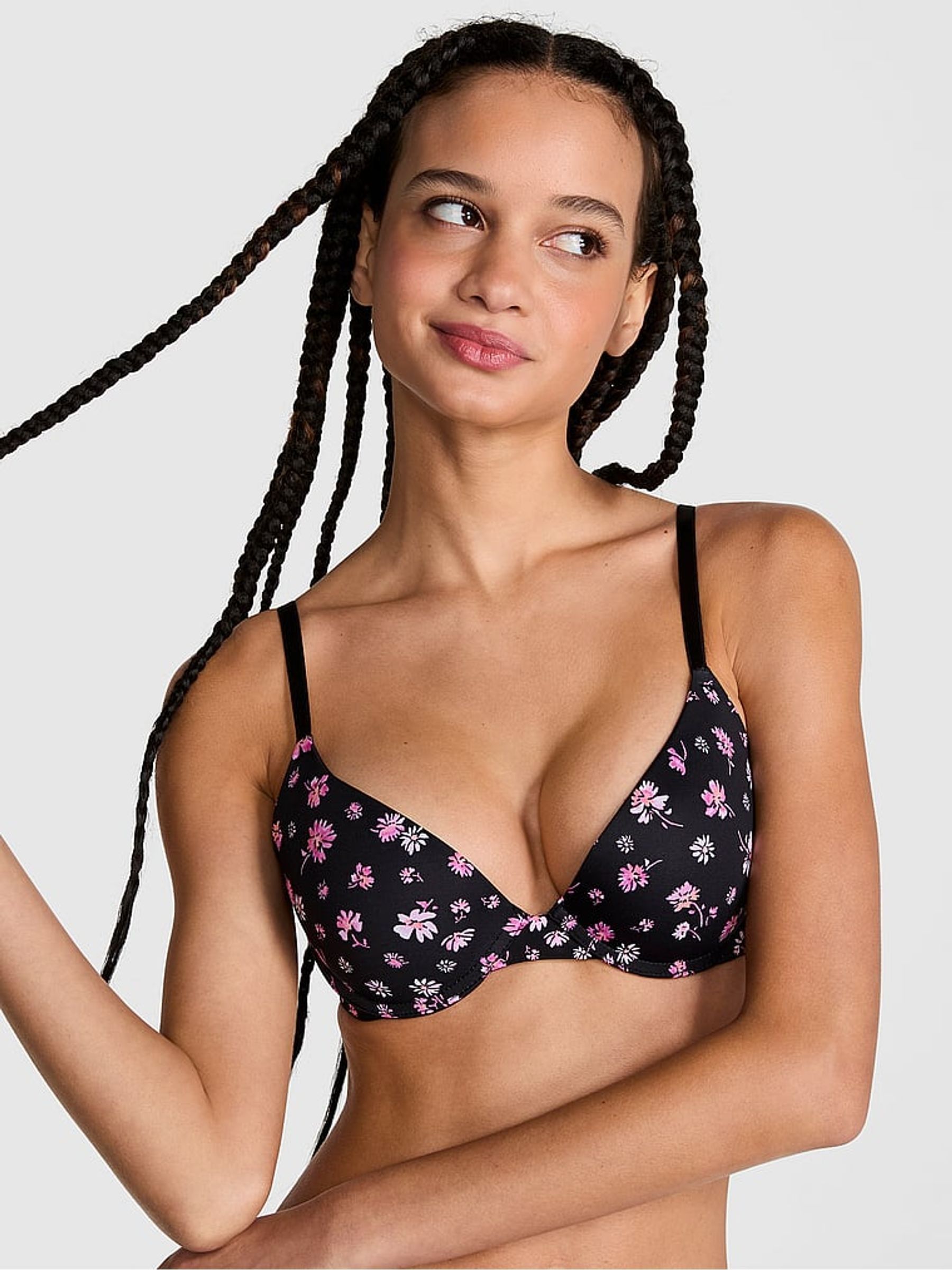 Black Floral Print Push Up Bra - Image 1 of 4