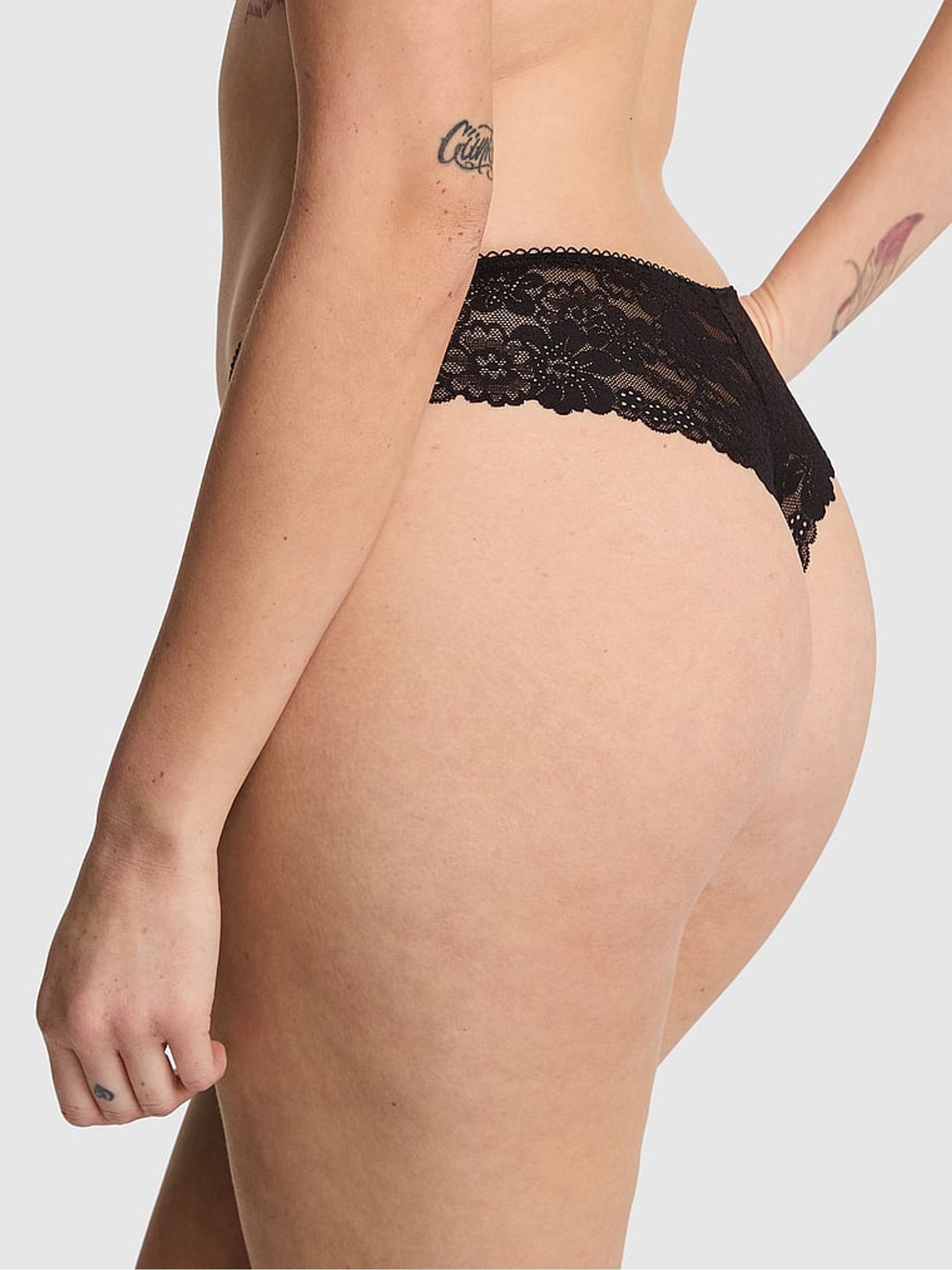 Black Floral Lace Thong Knickers - Image 2 of 3
