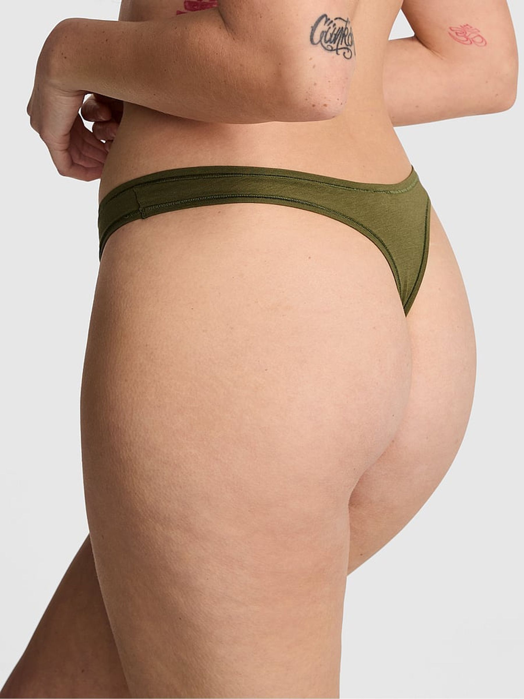 Olive Green Thong Cotton Knickers - Image 2 of 2