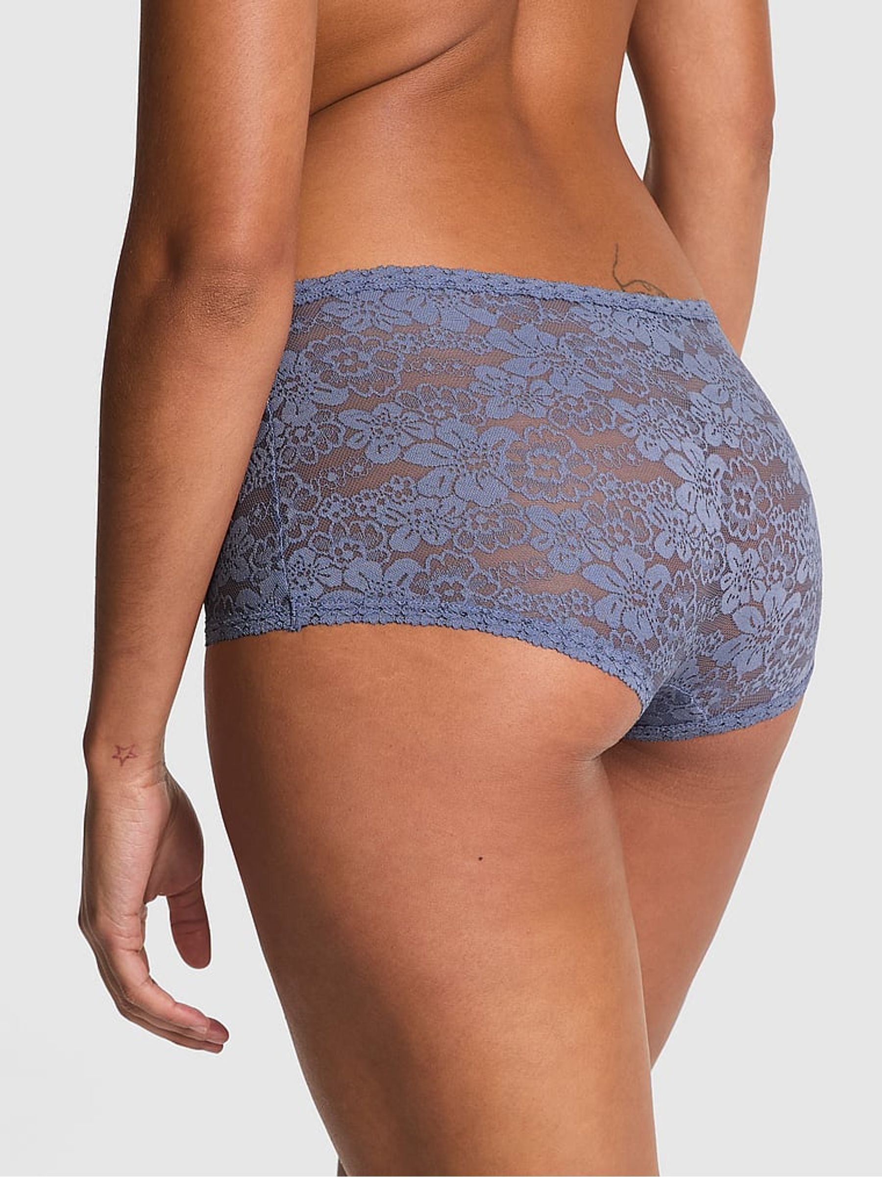 Dusty Iris Blue Short Floral Lace Knickers - Image 2 of 4