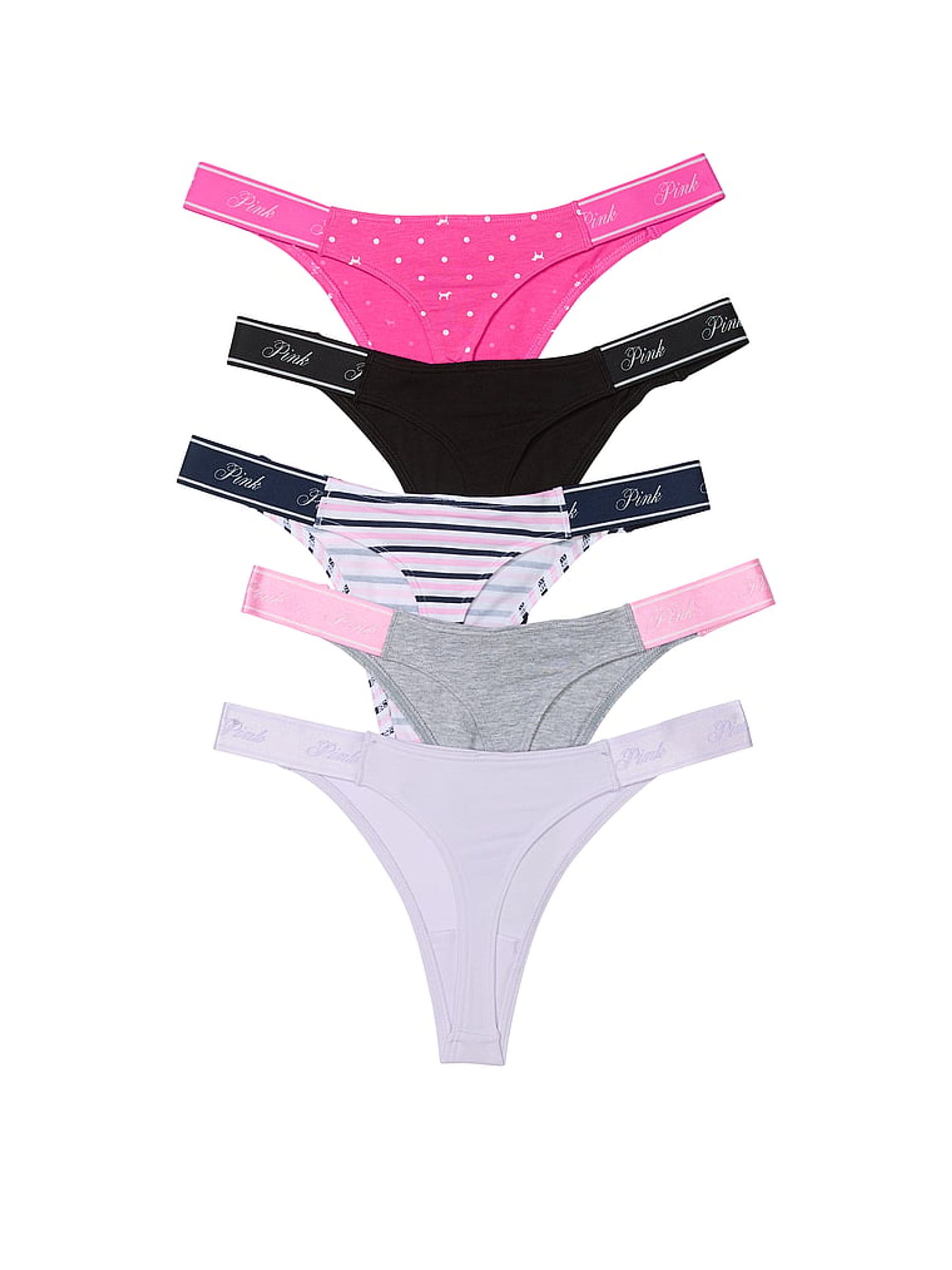 Purple/Grey/Pink/Black Thong 5 Pack Knickers - Image 2 of 2