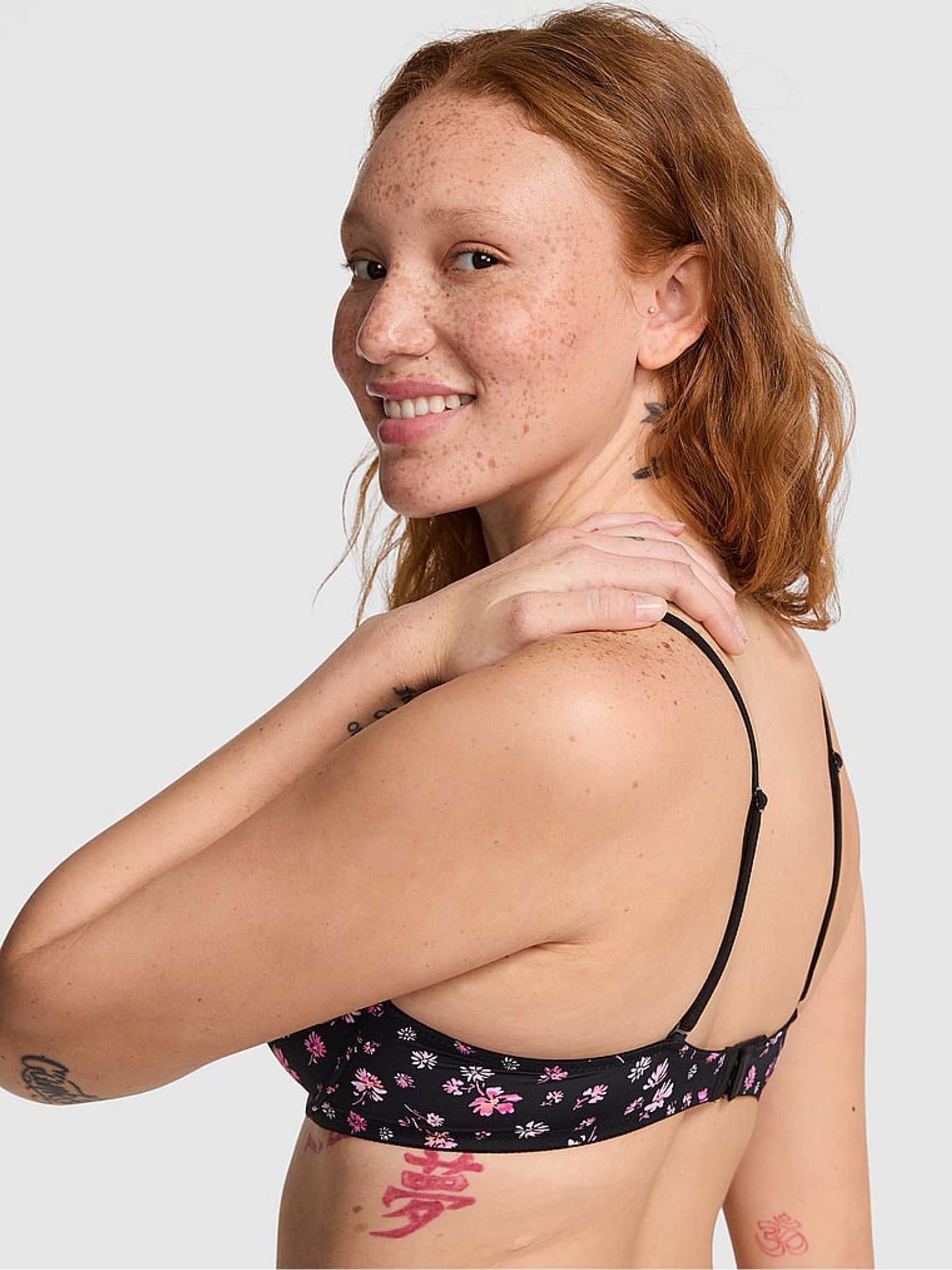 Black Floral Print T Shirt Bra - Image 2 of 5