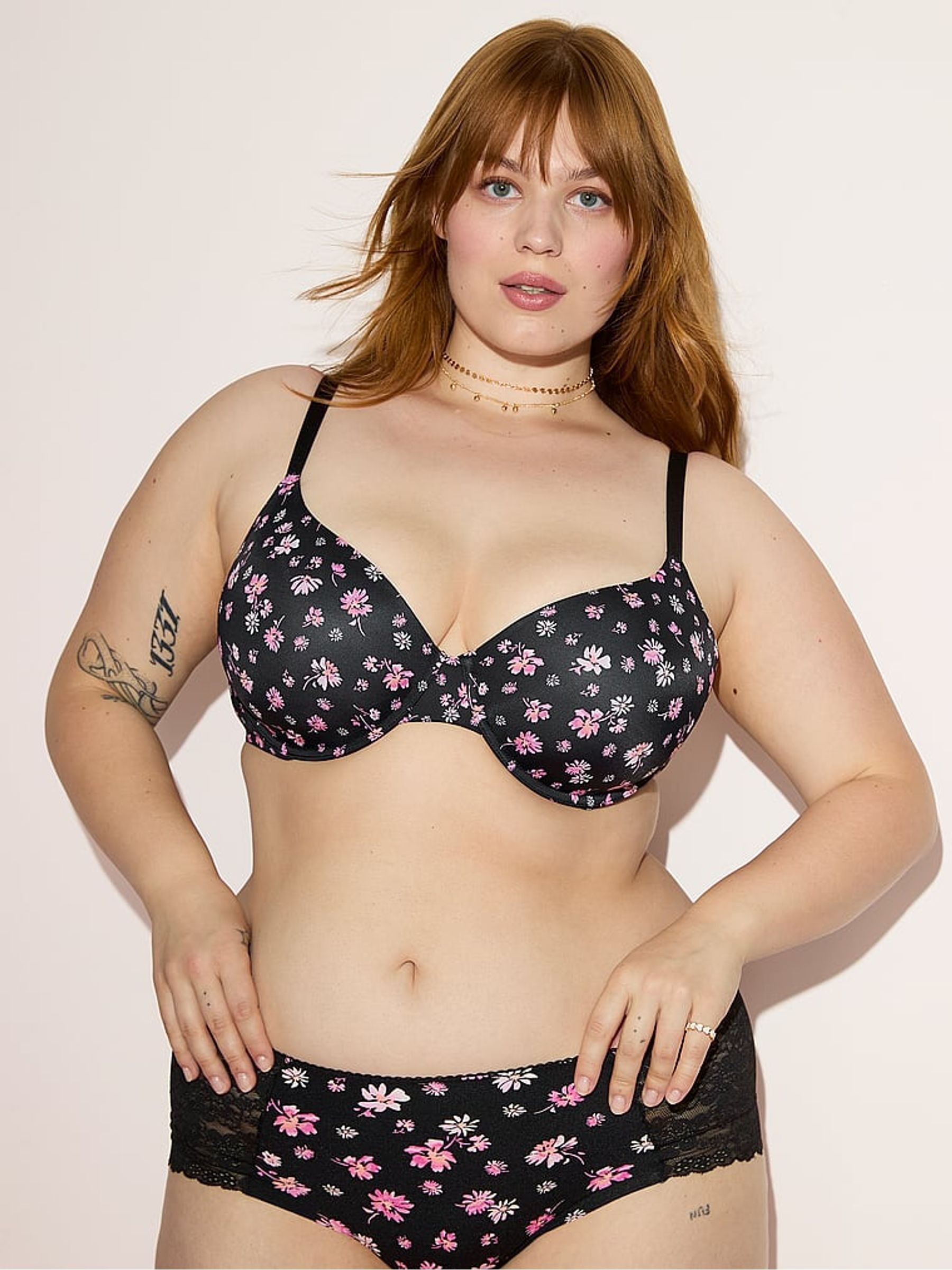Black Floral Print T Shirt Bra - Image 3 of 5