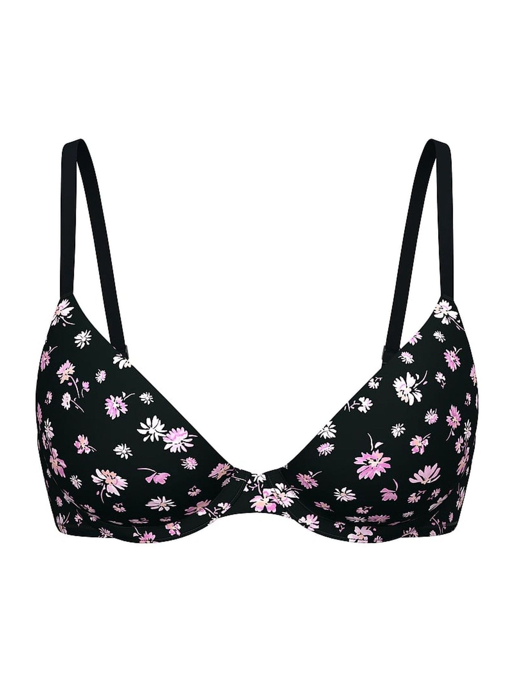 Black Floral Print T Shirt Bra - Image 4 of 5