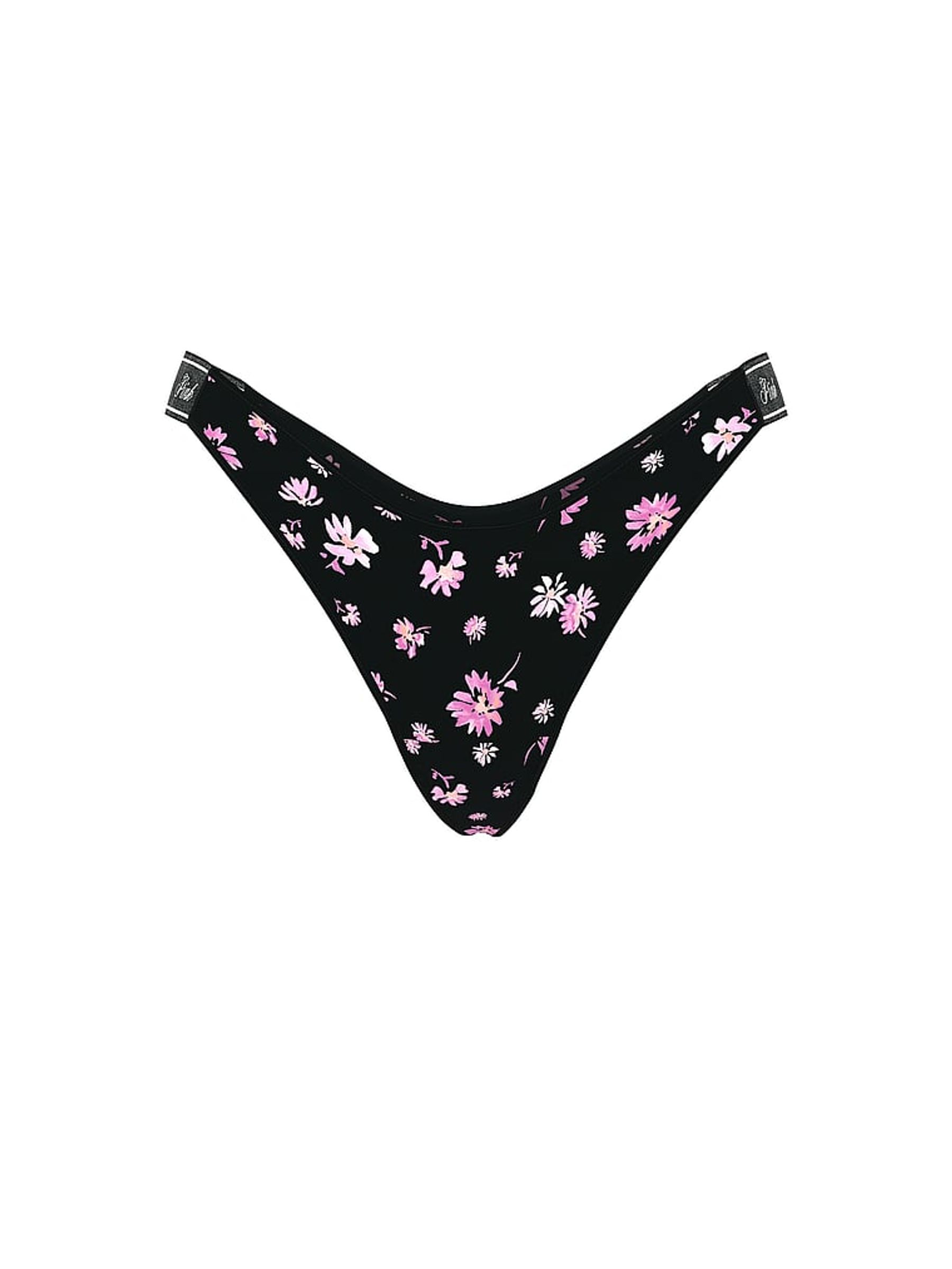 Black Ditsy Floral Print Thong Cotton Logo Knickers - Image 3 of 3
