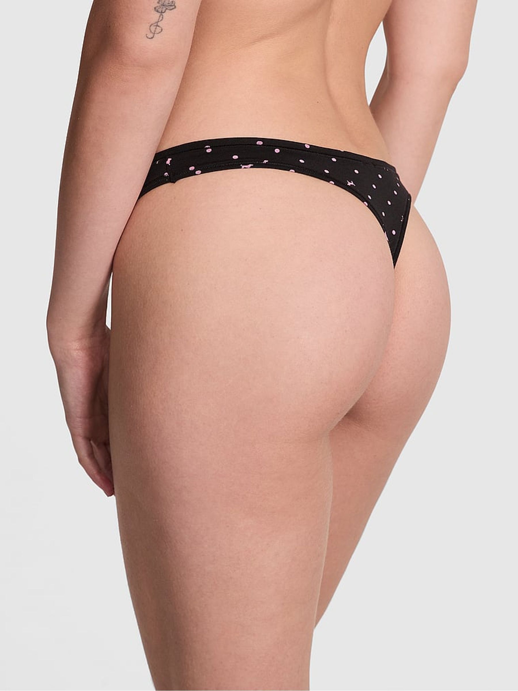 Black Dog Print Thong Cotton Knickers - Image 2 of 3