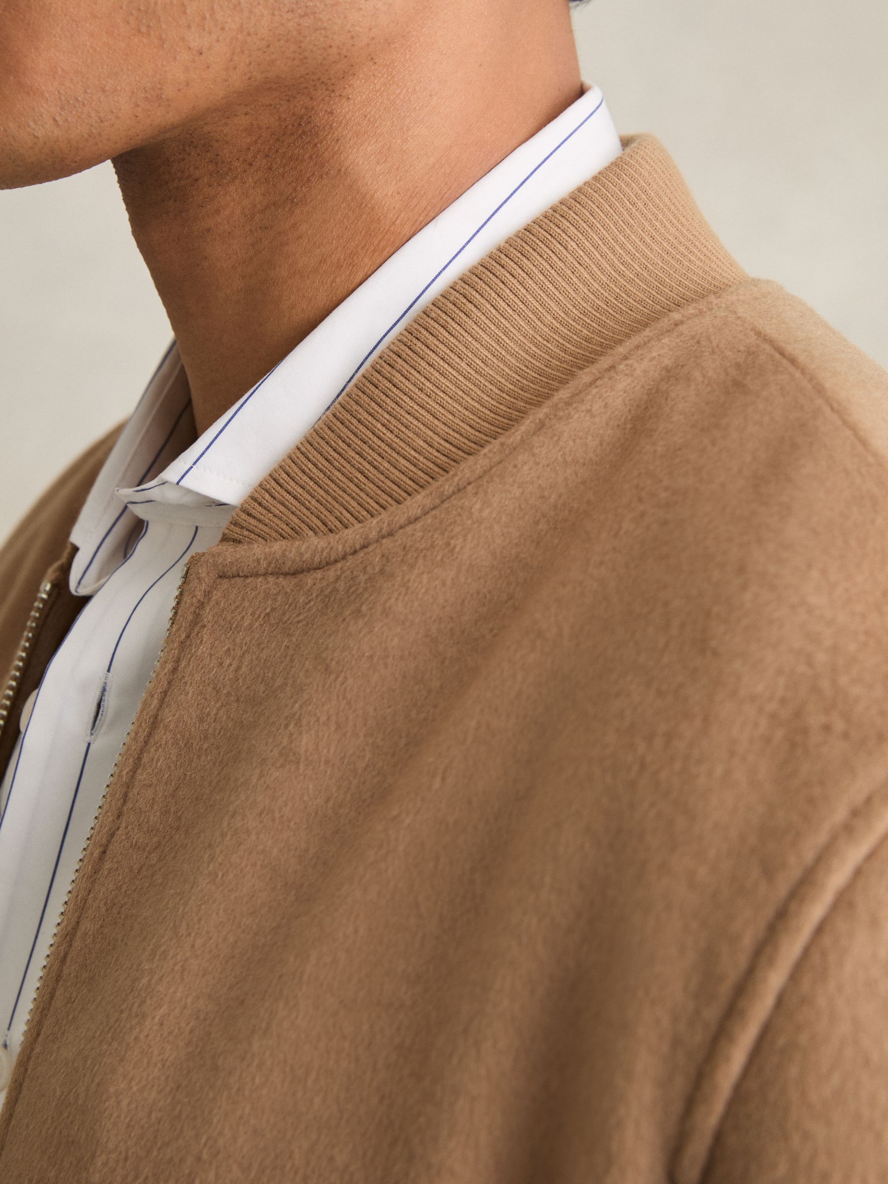 Brushed Wool-Blend Bomber Jacket in Camel - Image 4 of 6
