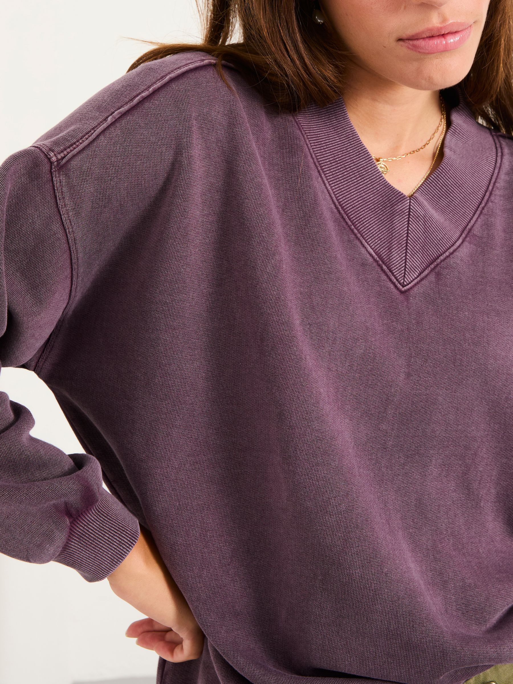 Lars Plum Purple Plain V Neck Sweat Top - Image 3 of 5