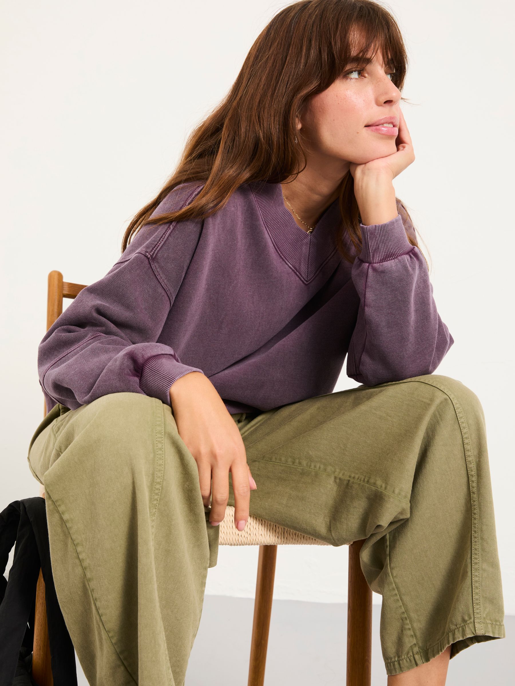 Lars Plum Purple Plain V Neck Sweat Top - Image 4 of 5
