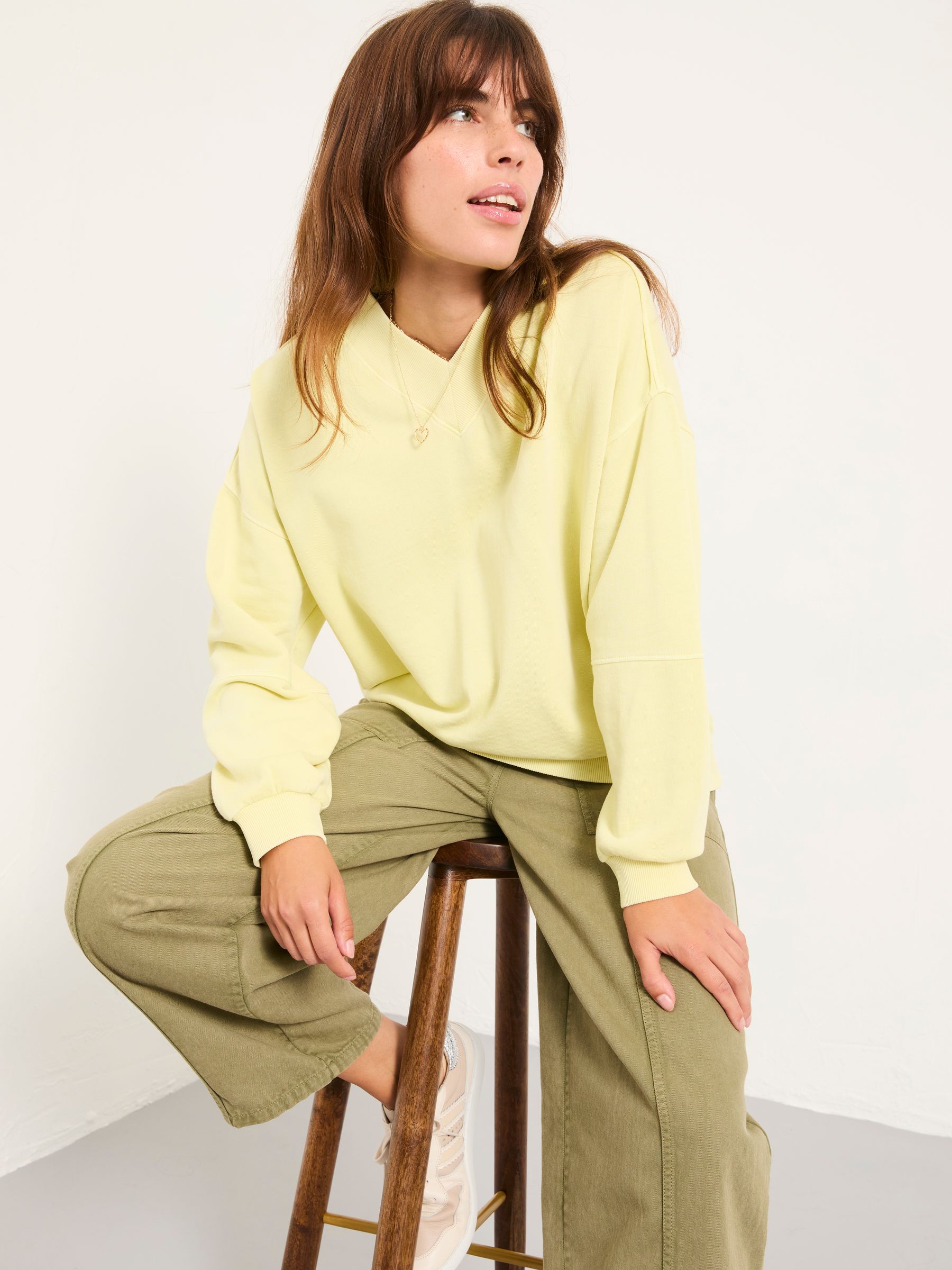 Lars Yellow Plain V Neck Sweat Top - Image 5 of 6