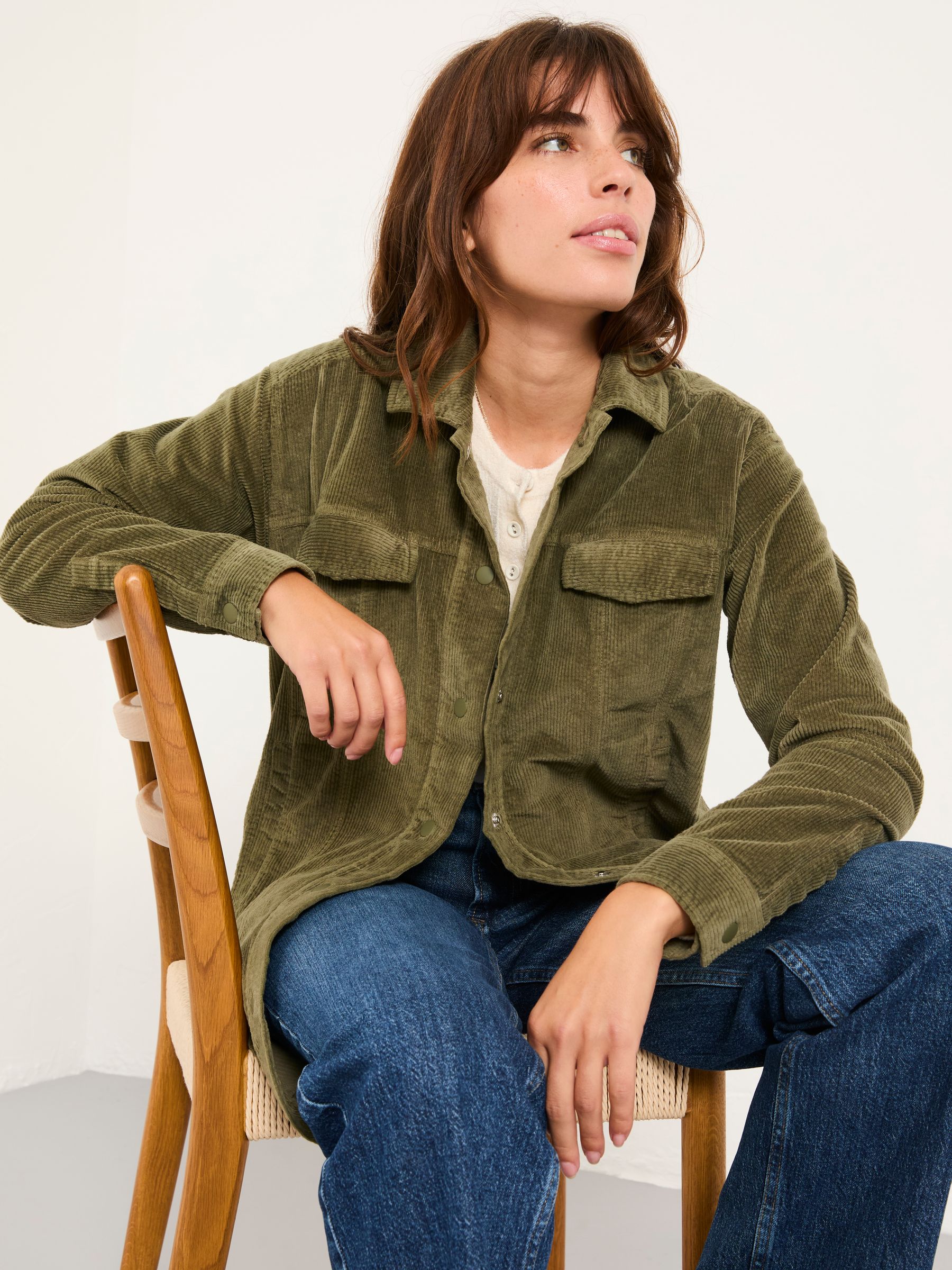 Alva Khaki Green Cord Overshirt - Image 4 of 5