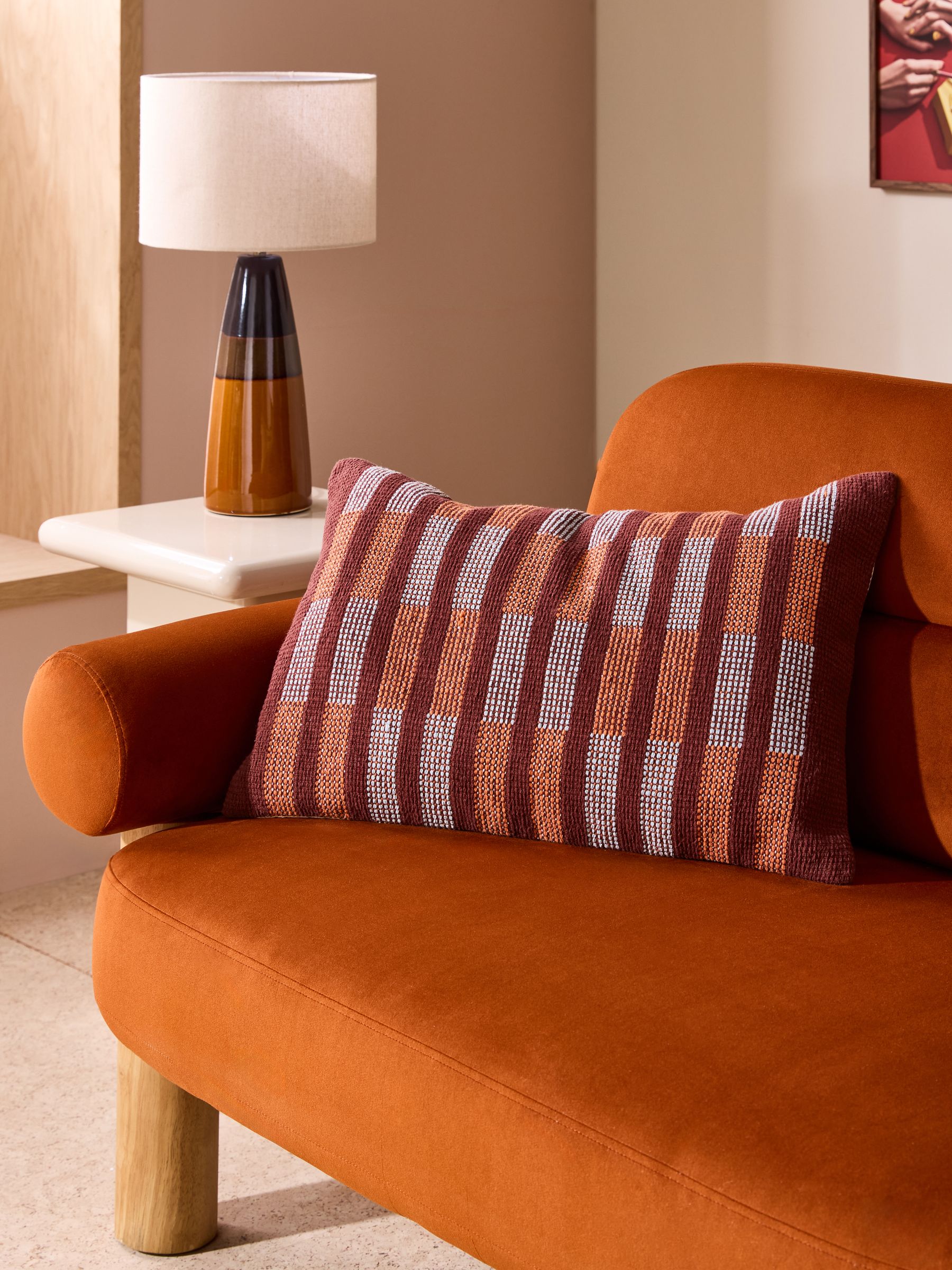 Blake Woven Stripe Cushion in Burgundy - Image 1 of 3