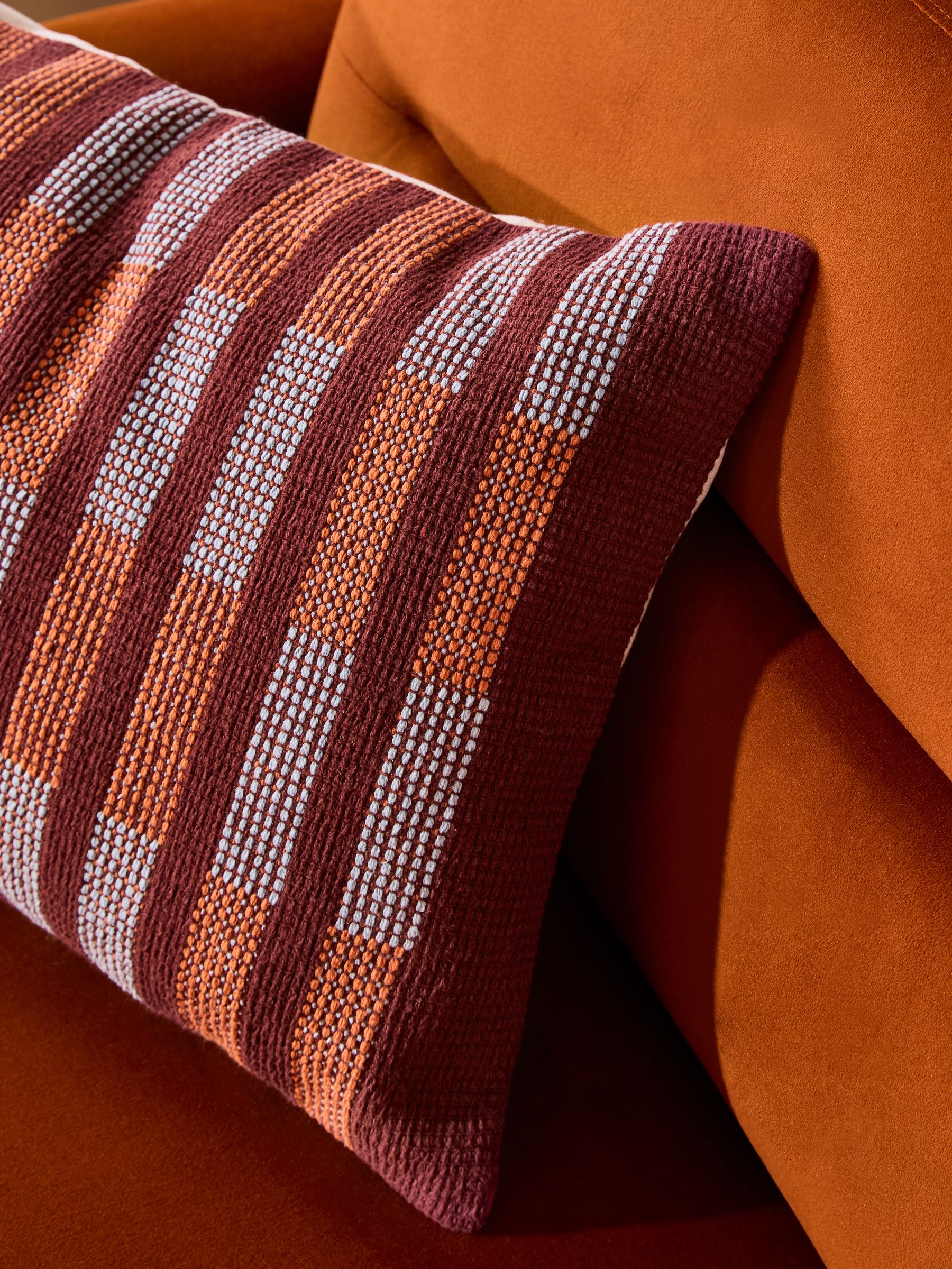 Blake Woven Stripe Cushion in Burgundy - Image 2 of 3