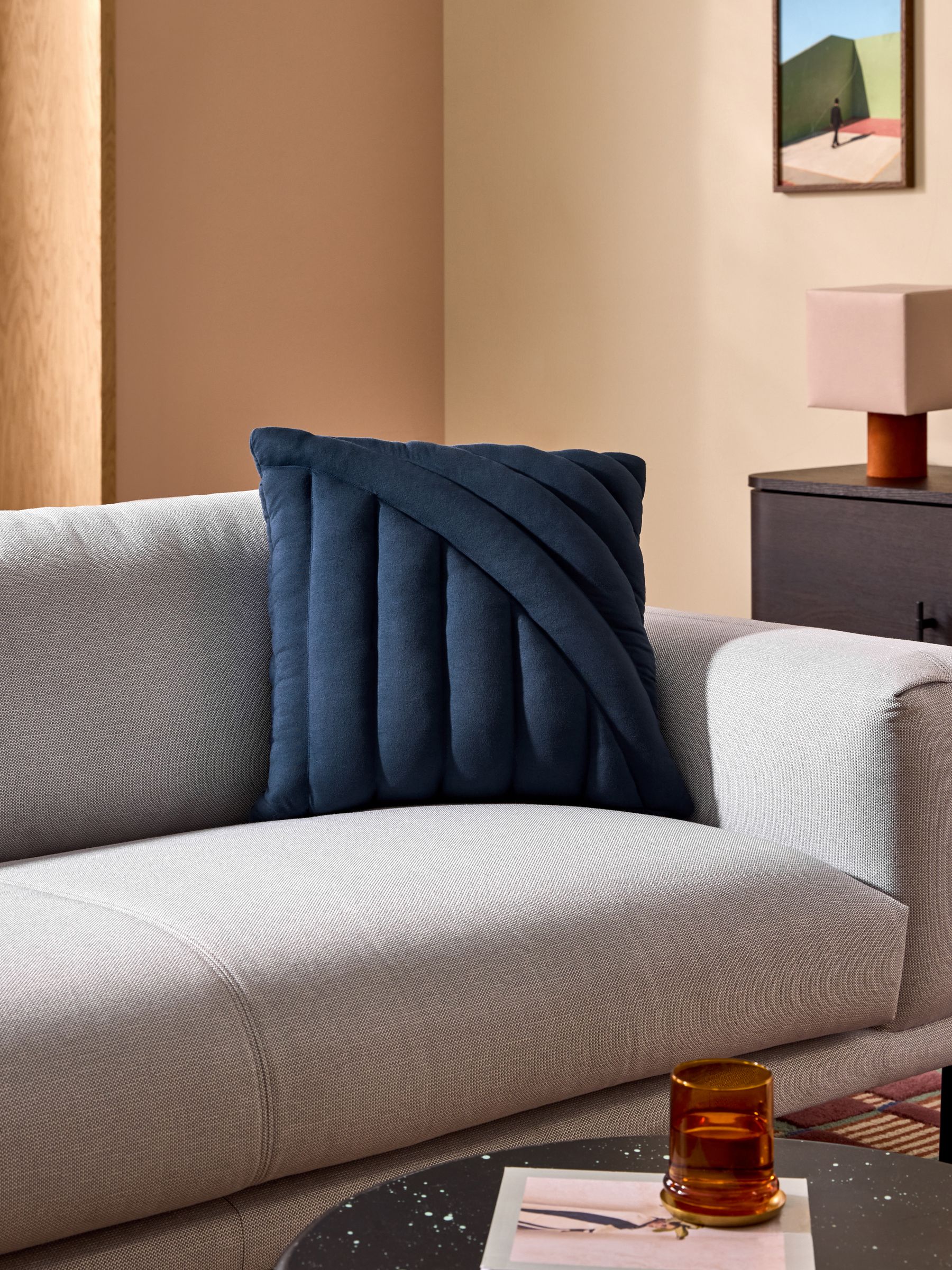 Lonny Quilted Jersey Cushion in Navy - Image 1 of 4