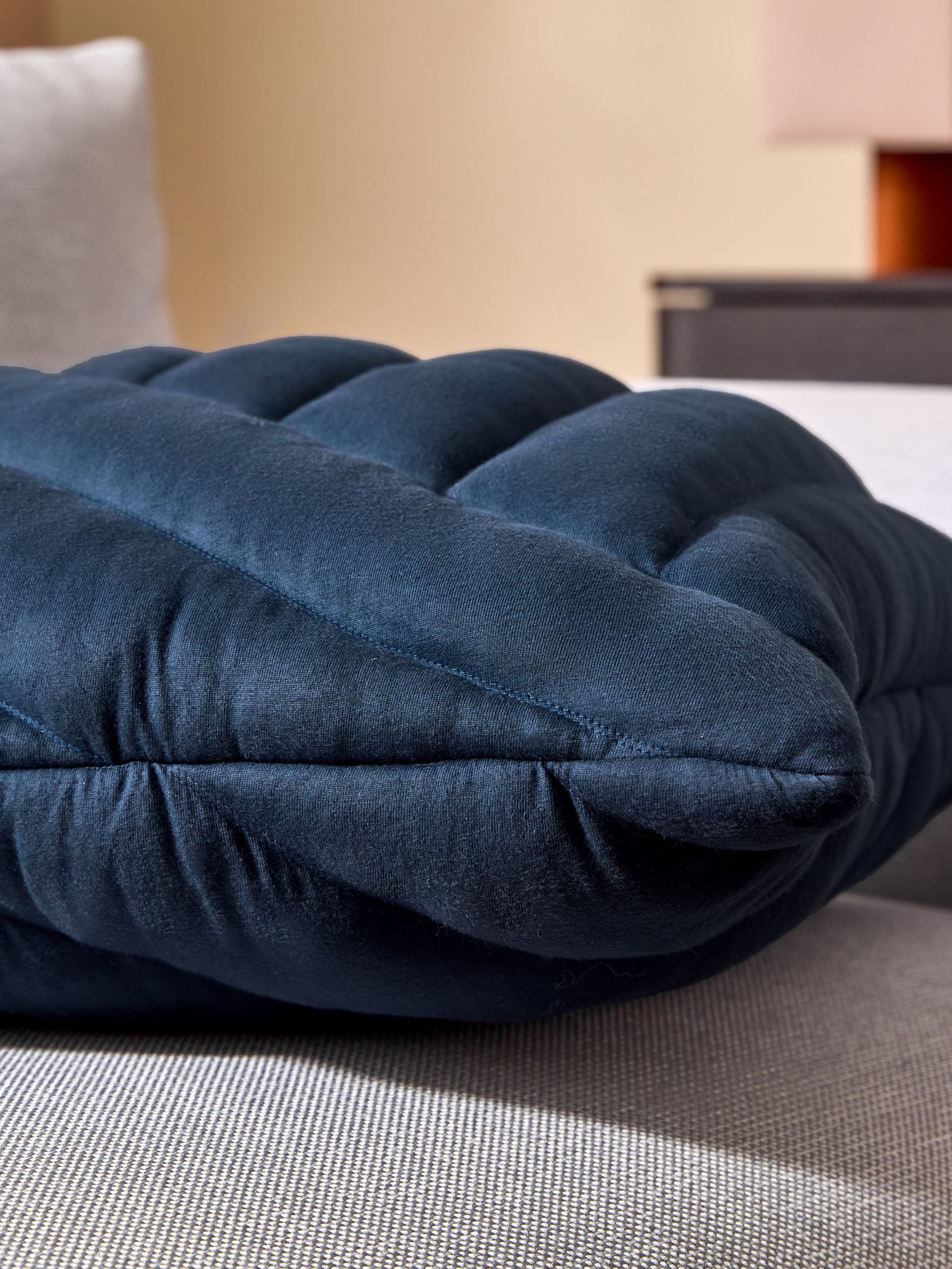Lonny Quilted Jersey Cushion in Navy - Image 2 of 4