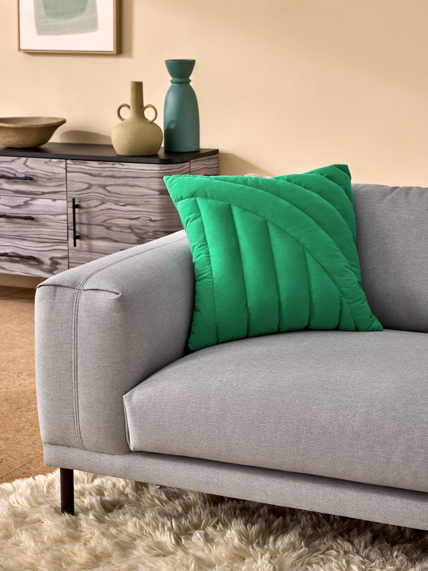 Lonny Quilted Jersey Cushion in Green - Image 1 of 3 Lonny Quilted Jersey Cushion in Green - Image 1 of 3