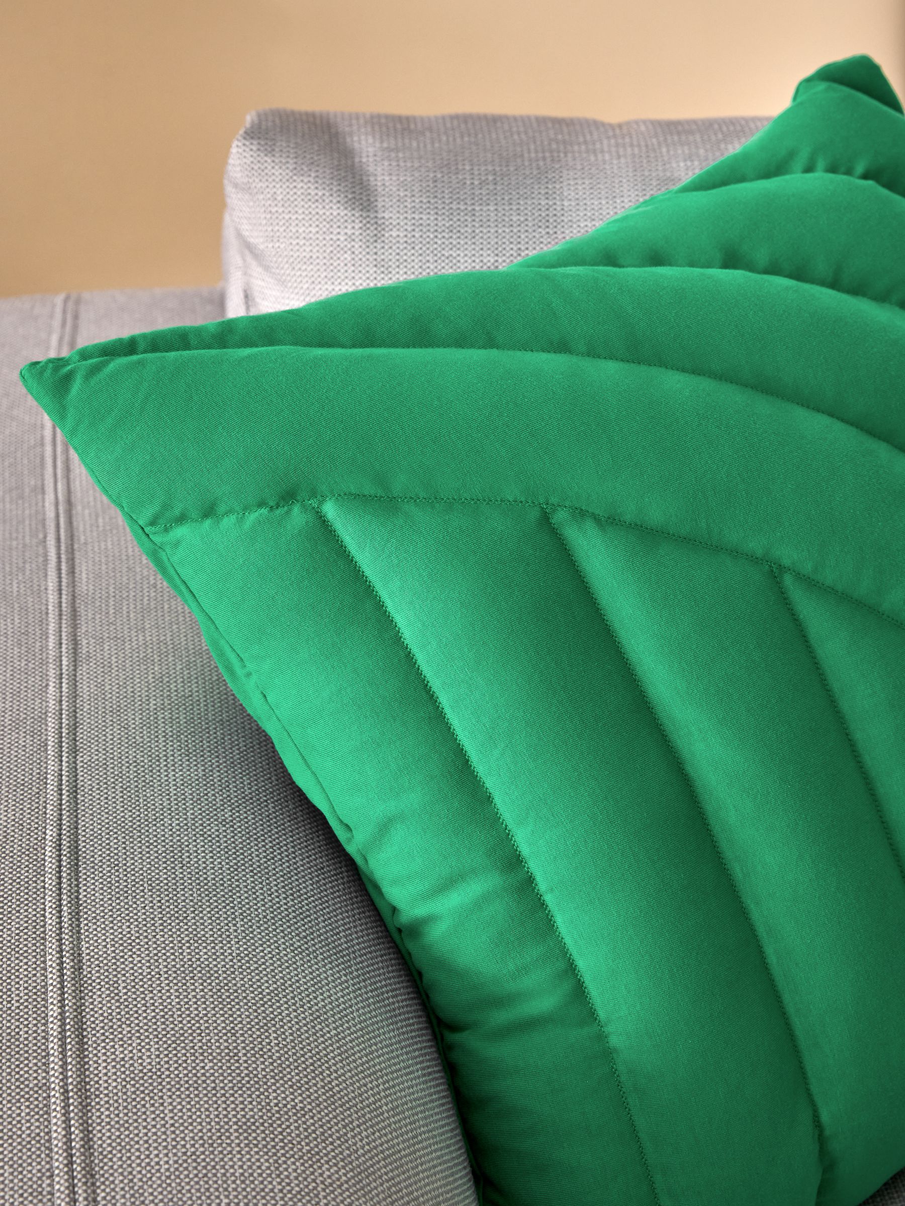 Lonny Quilted Jersey Cushion in Green - Image 2 of 3