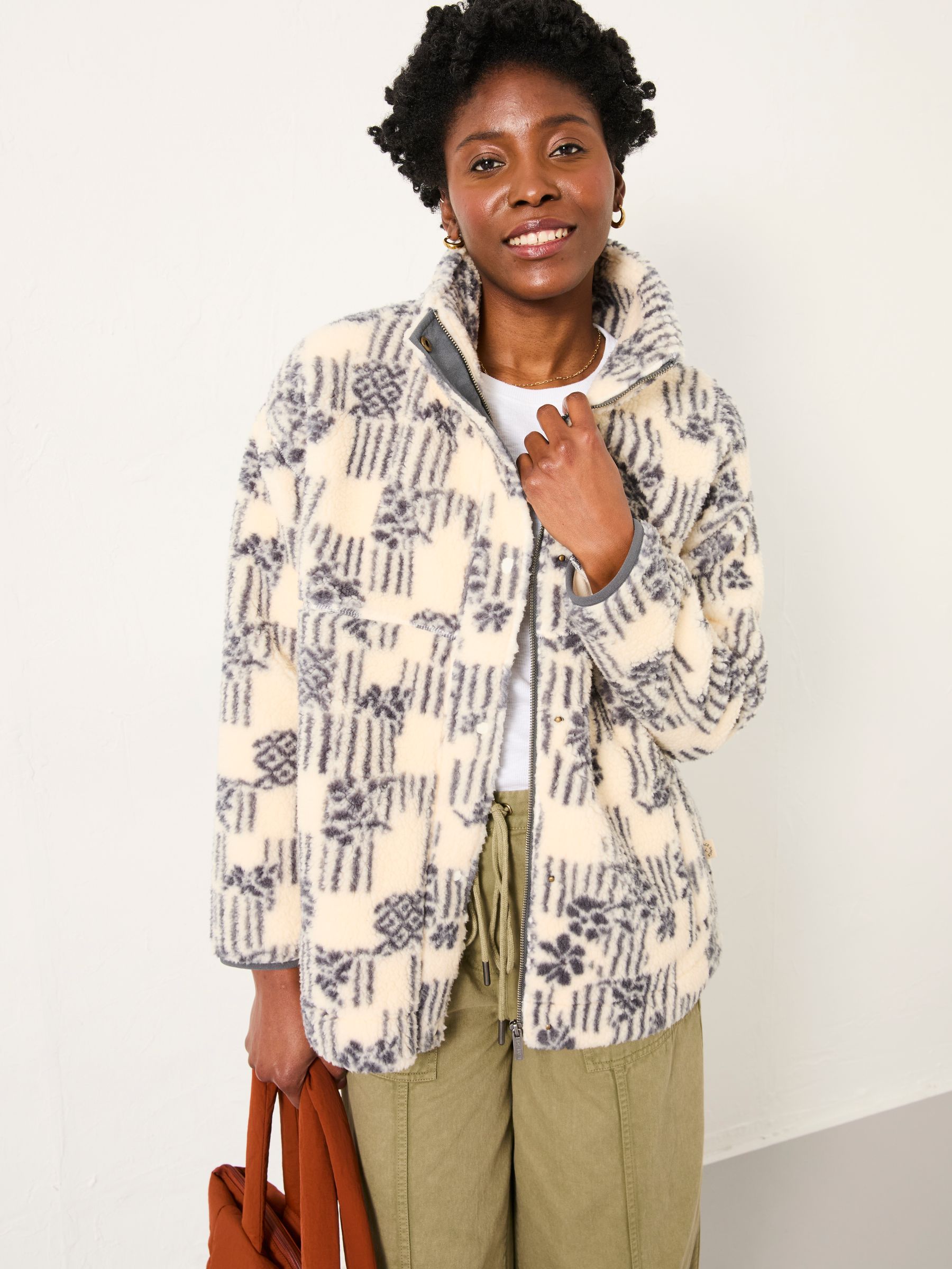 Rosie Ivory Papercut Floral Zip Through Fleece - Image 1 of 5