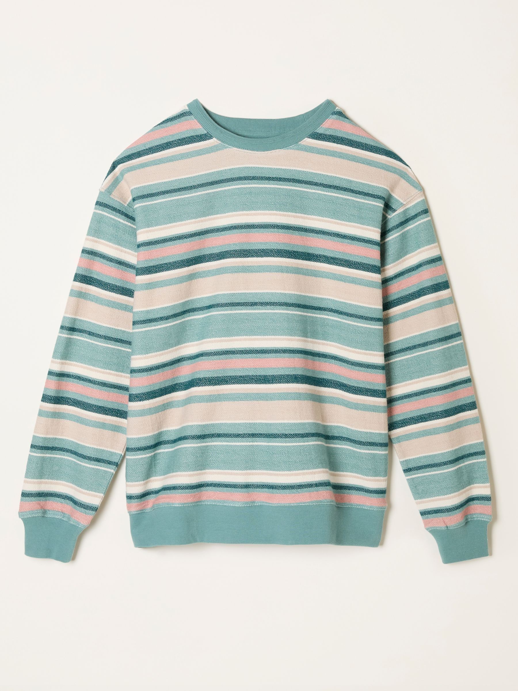 Georgia Teal Blue Textured Stripe Crew Sweat - Image 5 of 5