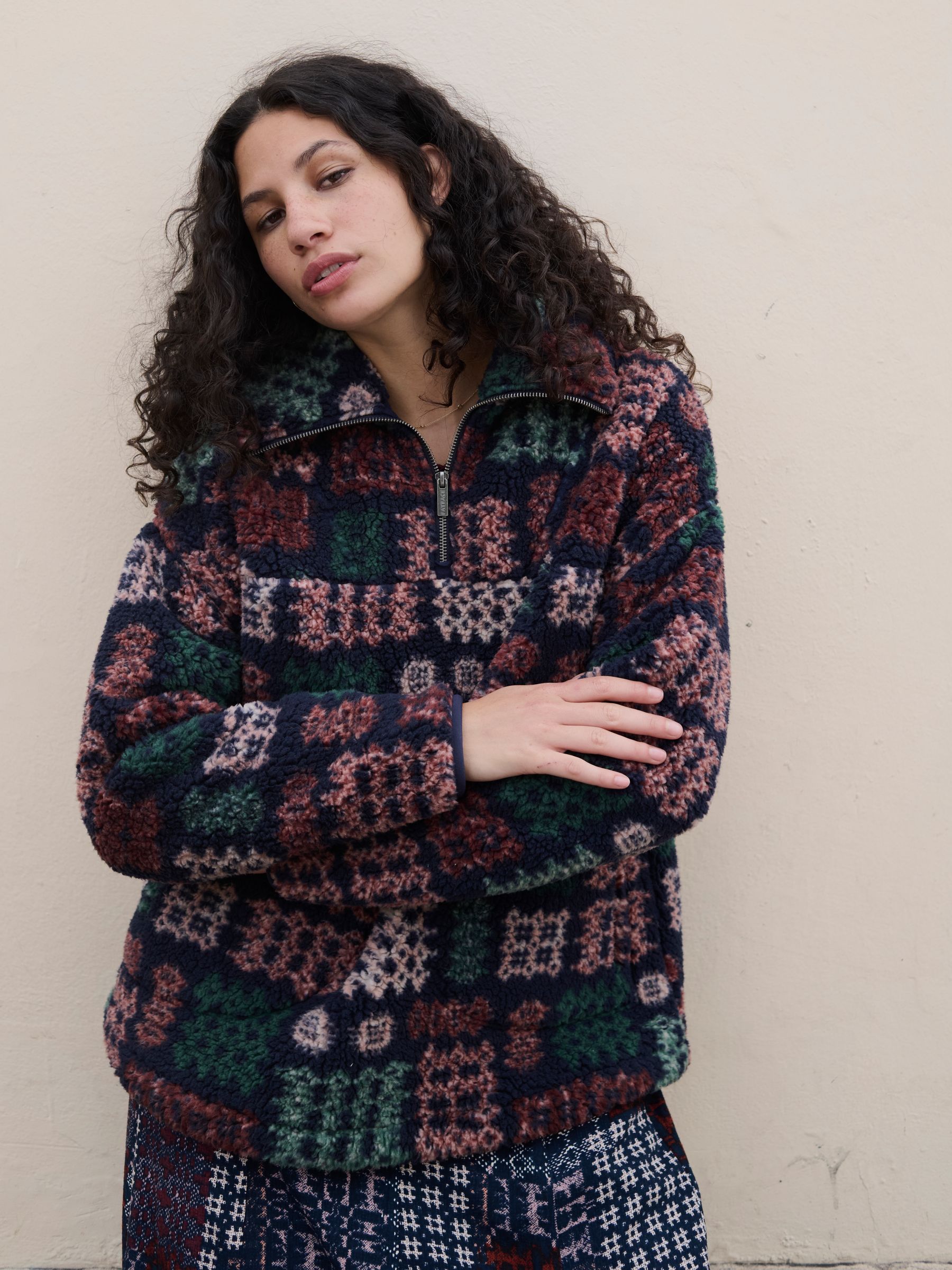 Navy Blanket Print Borg Fleece - Image 1 of 6