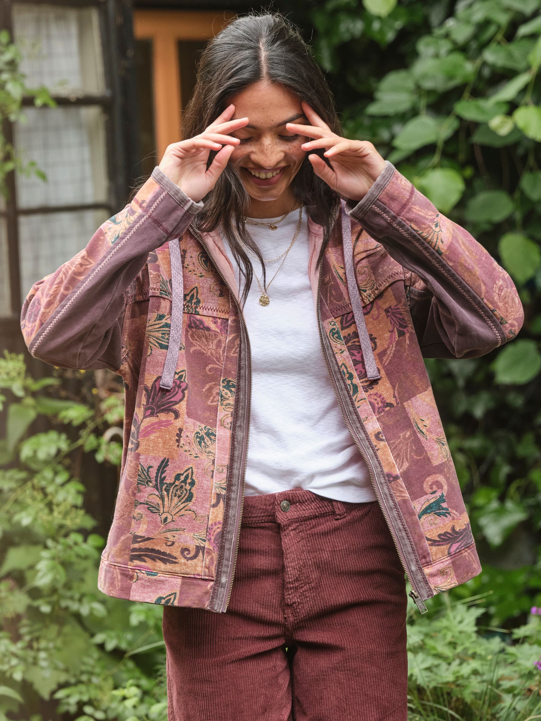 Airlie Pink Patched Chintz Zip Through Hoody - Image 1 of 6