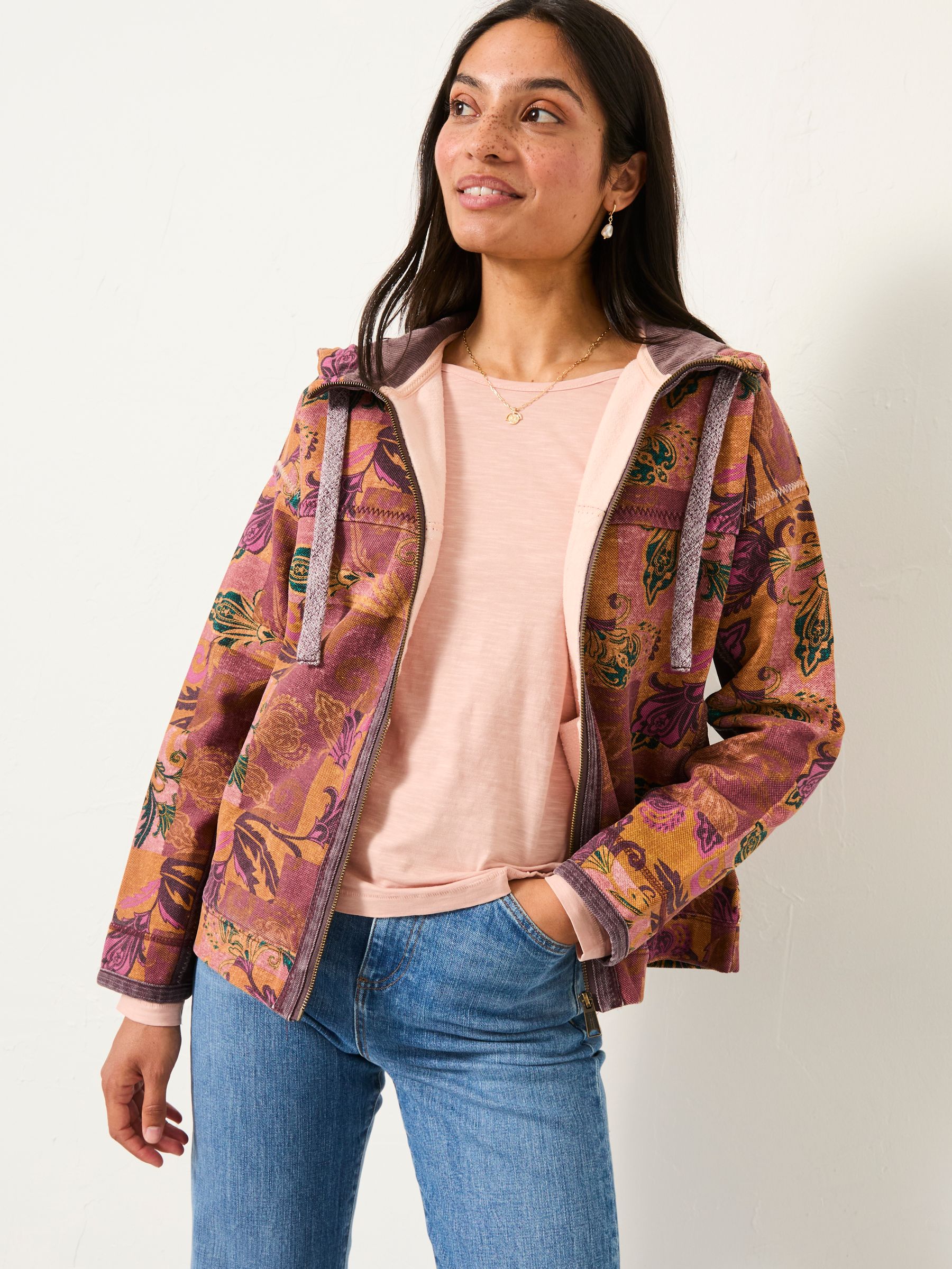 Airlie Pink Patched Chintz Zip Through Hoody - Image 2 of 6