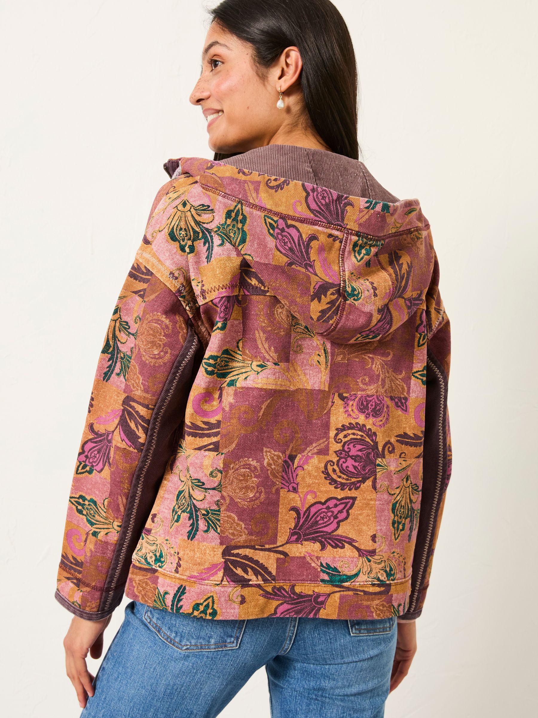 Airlie Pink Patched Chintz Zip Through Hoody - Image 3 of 6