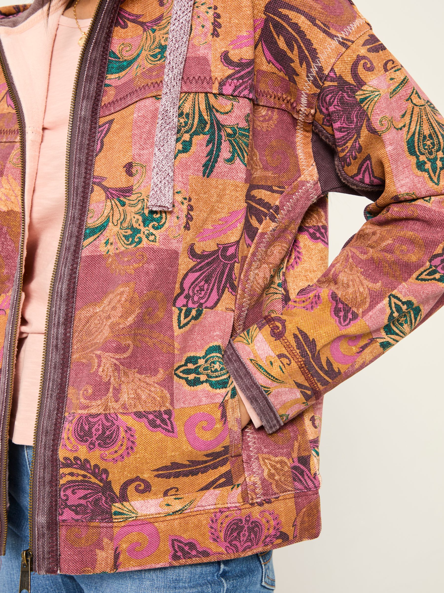 Airlie Pink Patched Chintz Zip Through Hoody - Image 5 of 6