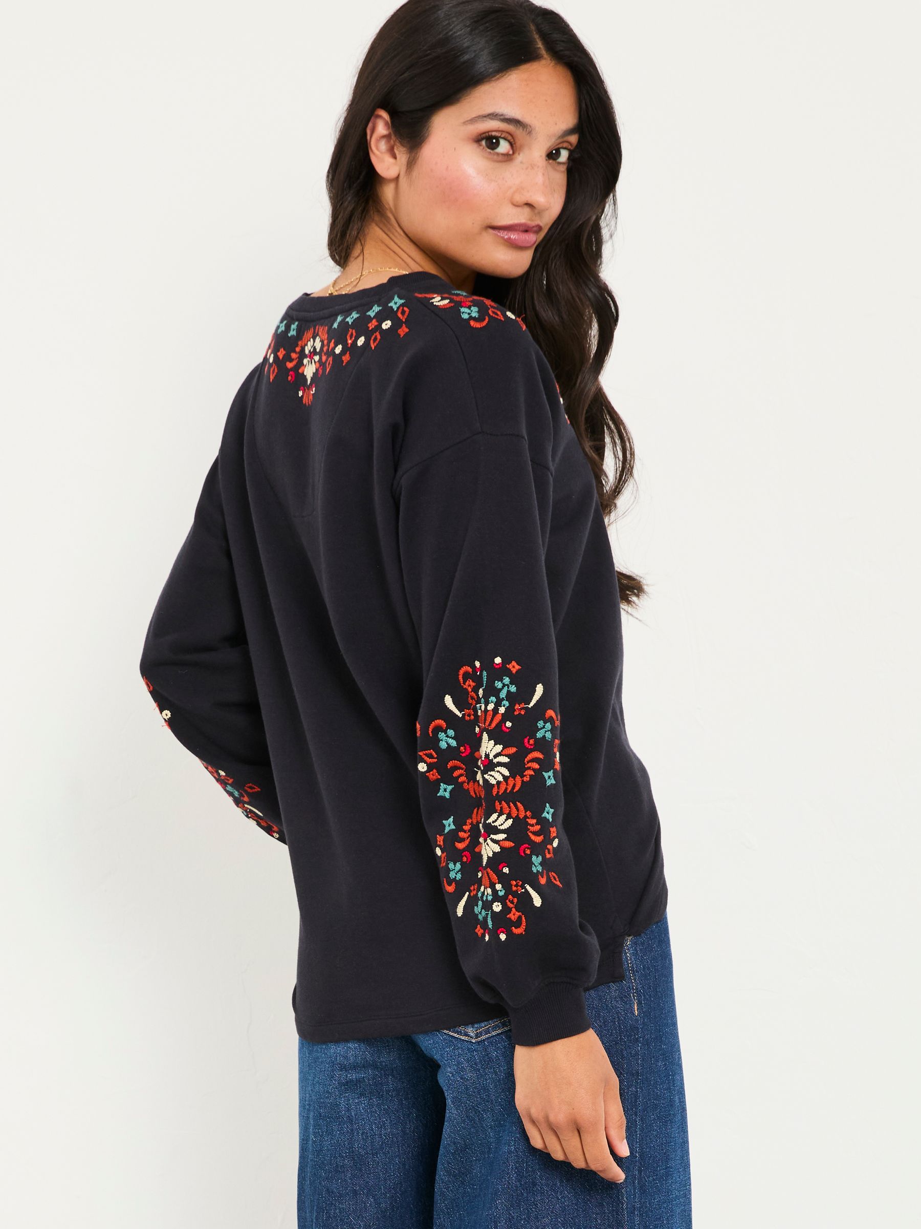 Black Embroidered V Neck Sweatshirt - Image 2 of 6