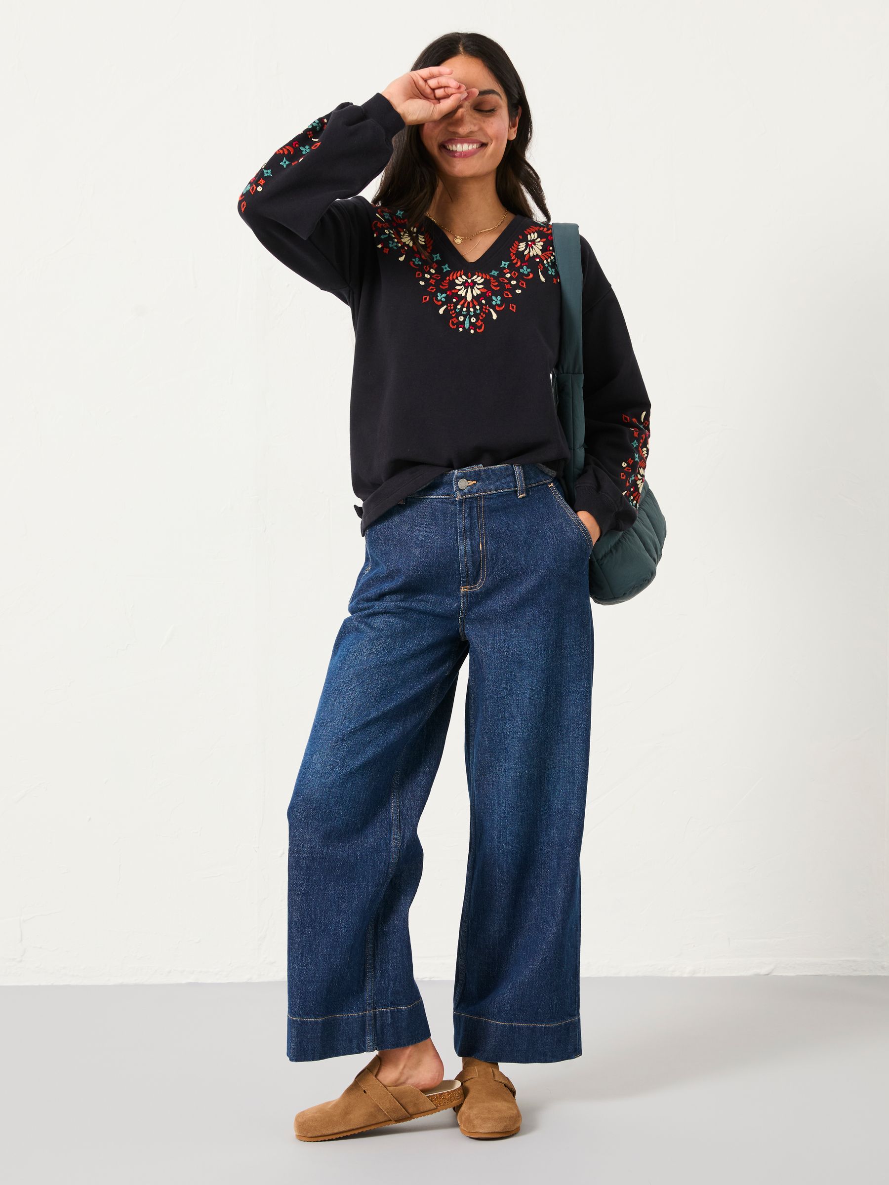 Black Embroidered V Neck Sweatshirt - Image 3 of 6