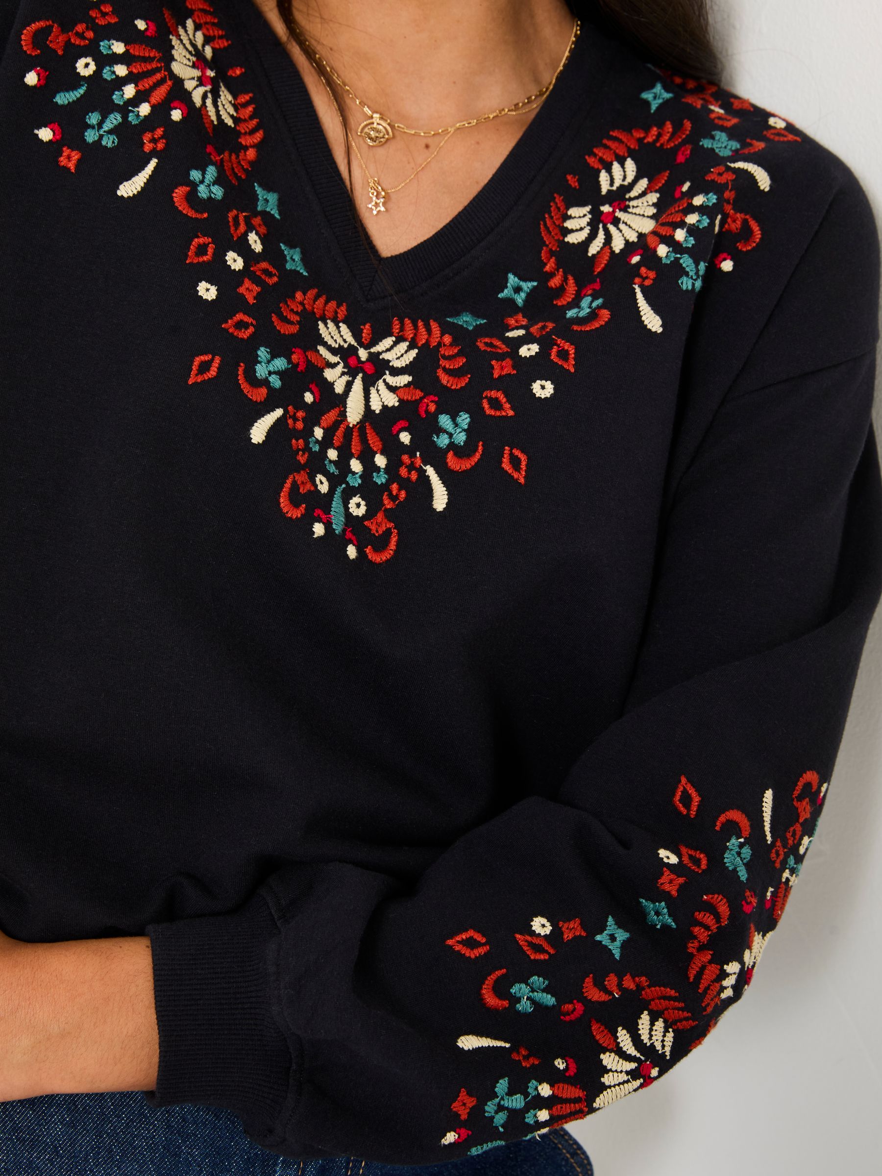 Black Embroidered V Neck Sweatshirt - Image 5 of 6