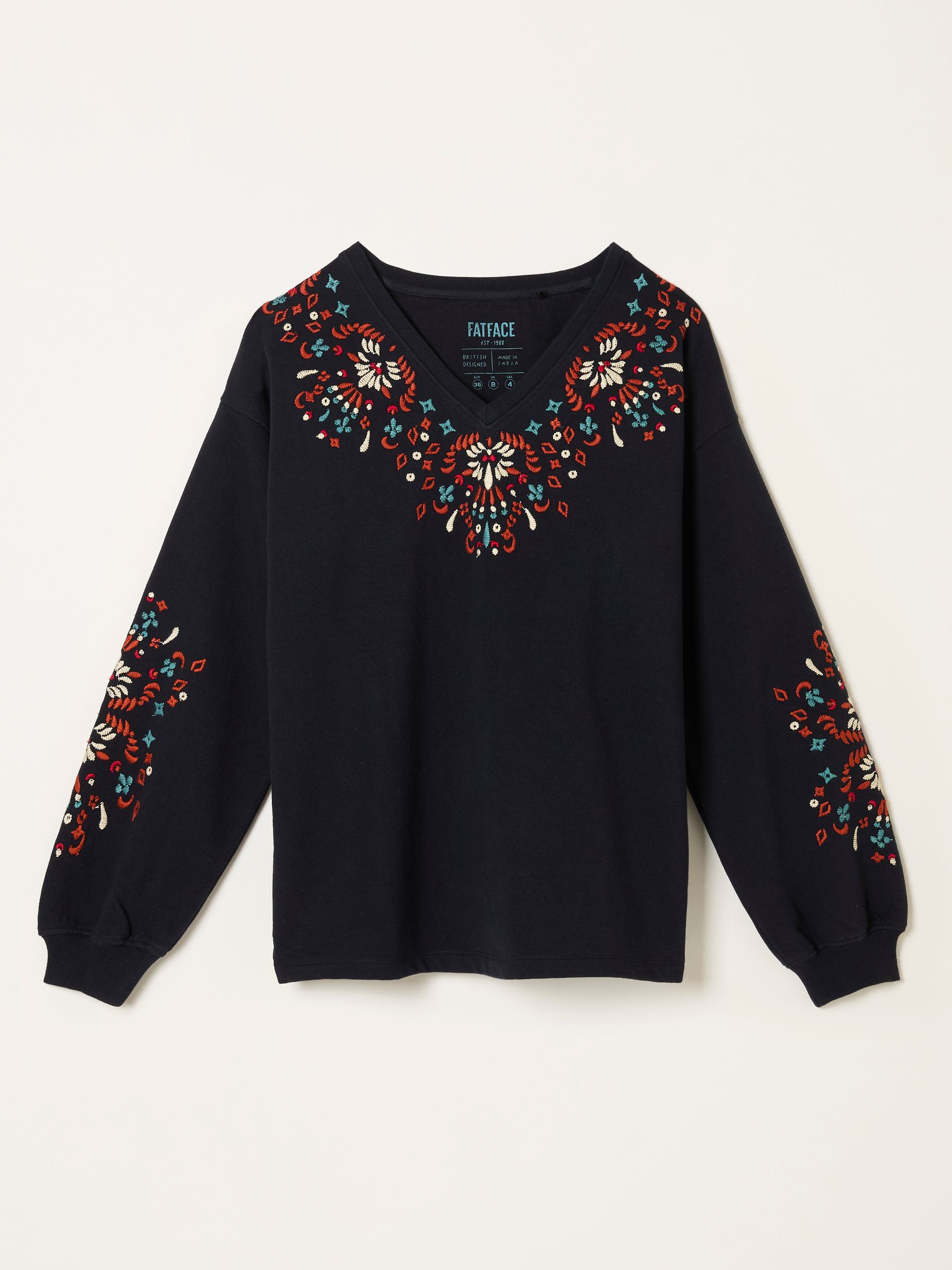 Black Embroidered V Neck Sweatshirt - Image 6 of 6
