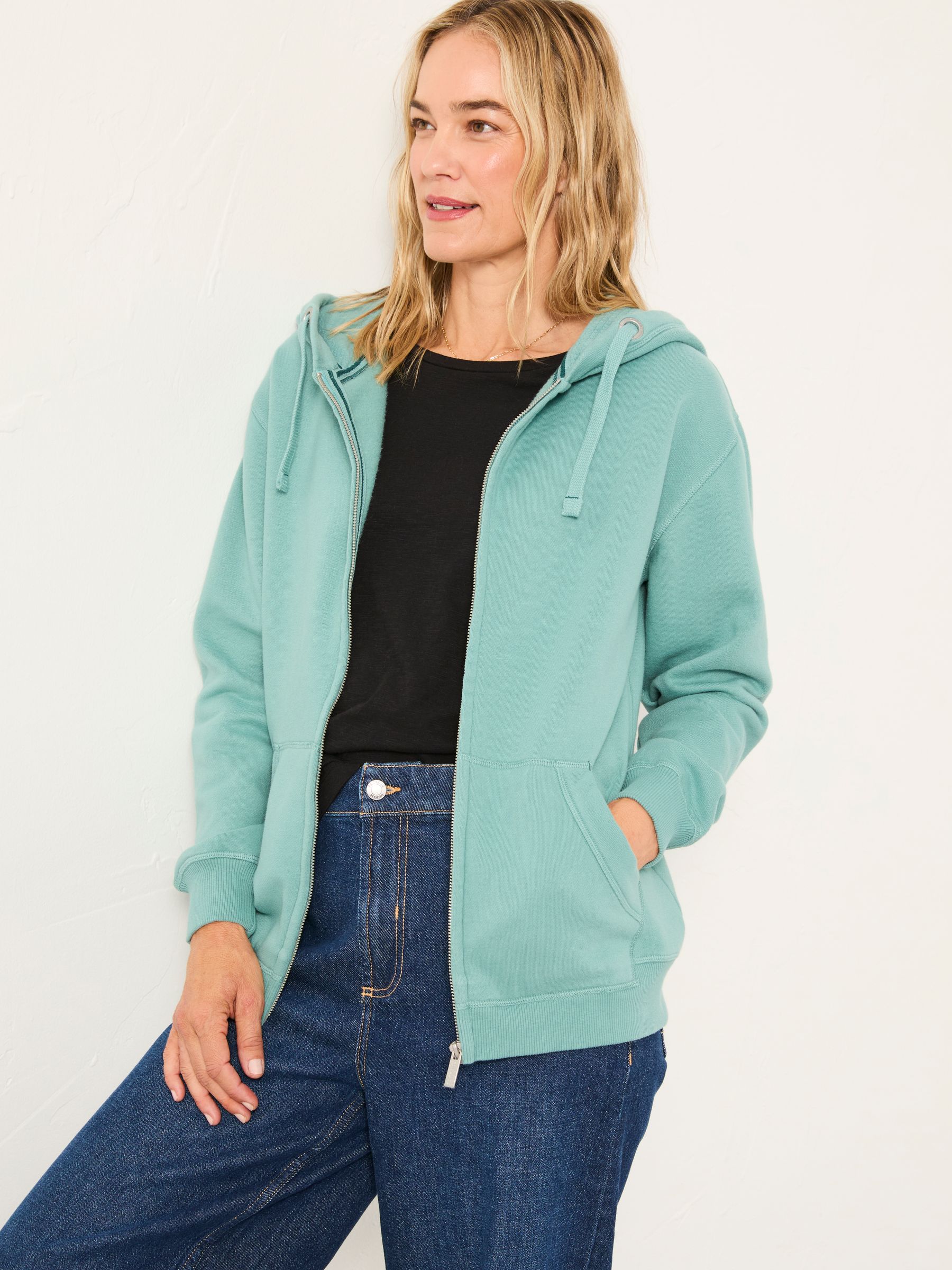 Amy Teal Blue Zip Through Hoodie - Image 1 of 6