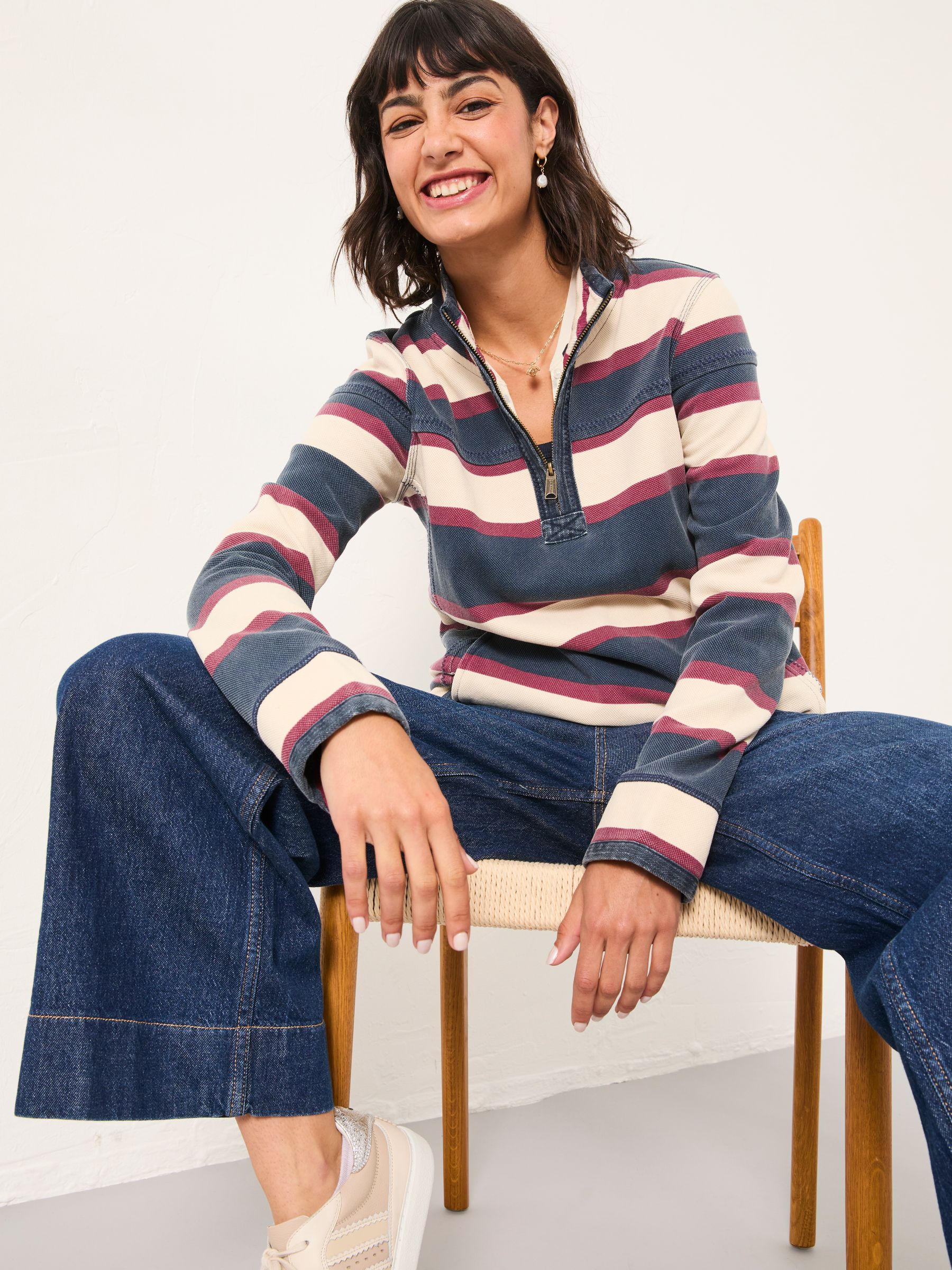 Airlie Navy Stripe Half Neck Sweat - Image 1 of 5