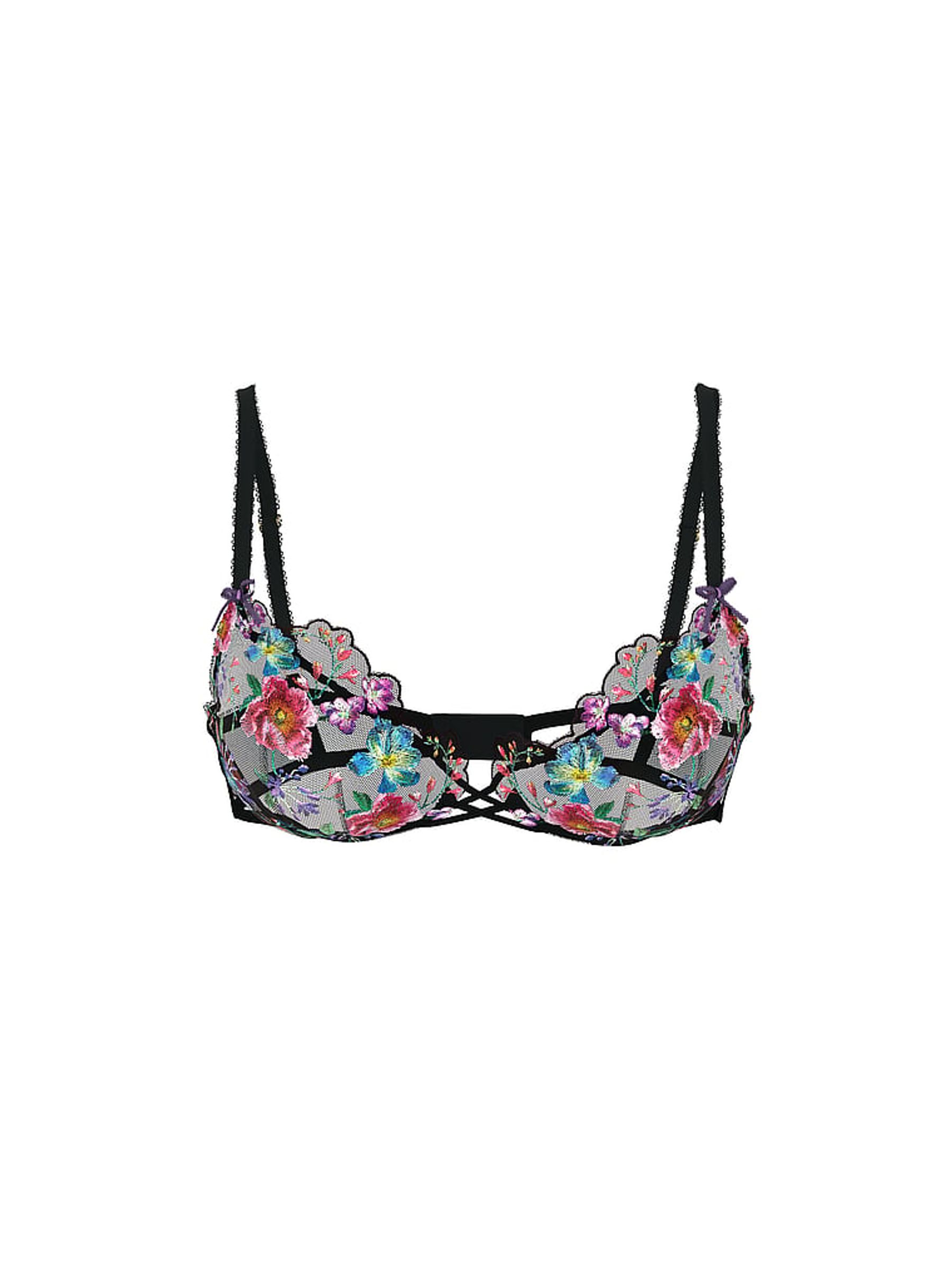 Dark Blossom Black Unlined Demi Embroidery Bra - Image 3 of 3