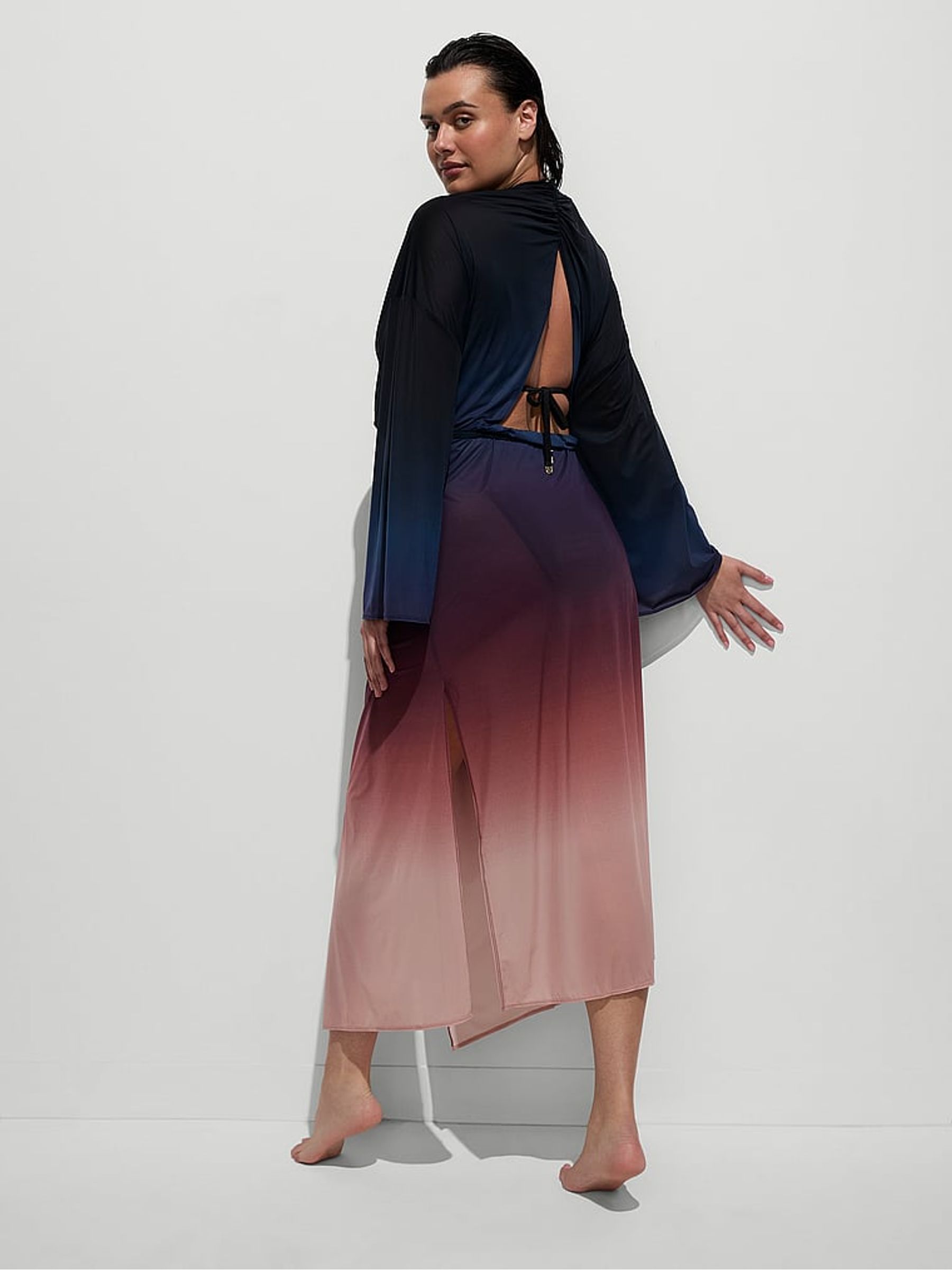 Siren Blue Ombre Long Open Back Robe - Image 2 of 2