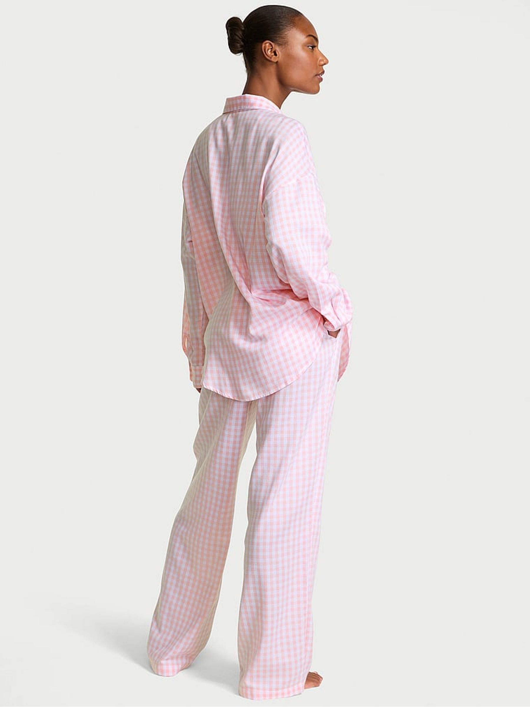 Pretty Blossom Pink Gingham Modal Long Pyjama Set - Image 2 of 2
