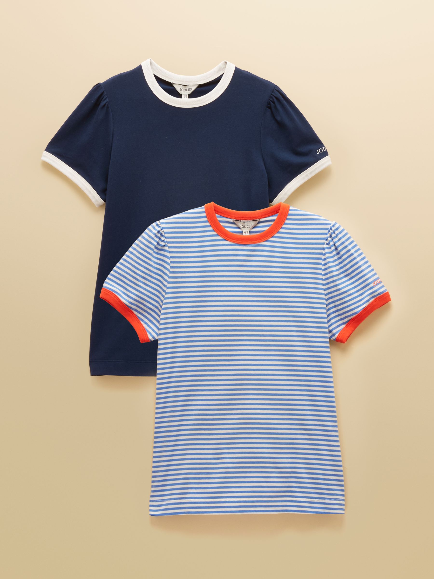 Erin Blue Stripe & Navy Short Sleeve T-Shirts 2 Pack - Image 1 of 7 Erin Blue Stripe & Navy Short Sleeve T-Shirts 2 Pack - Image 1 of 7