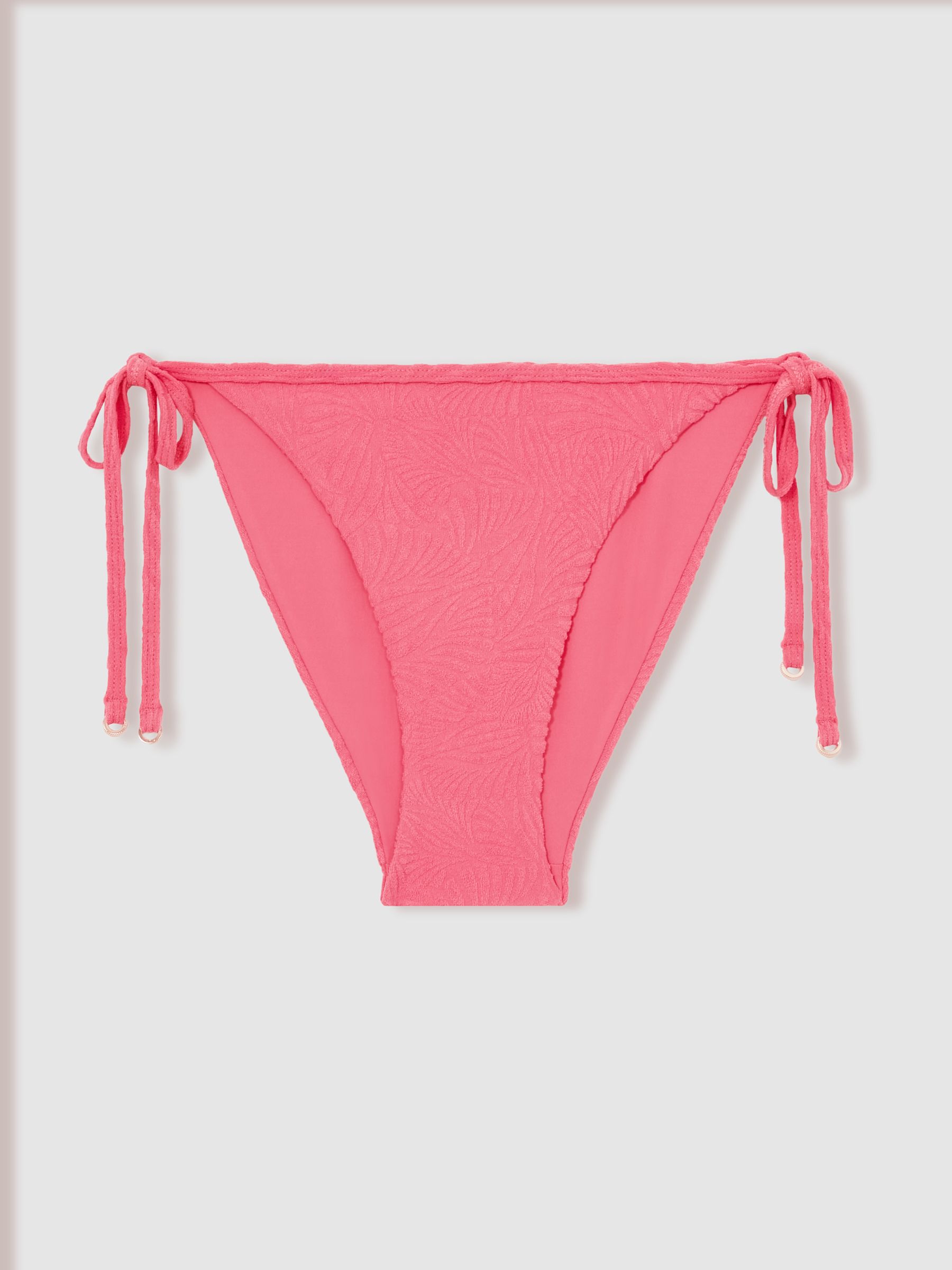 Textured Side-Tie Bikini Bottoms in Coral Pink - Image 2 of 4
