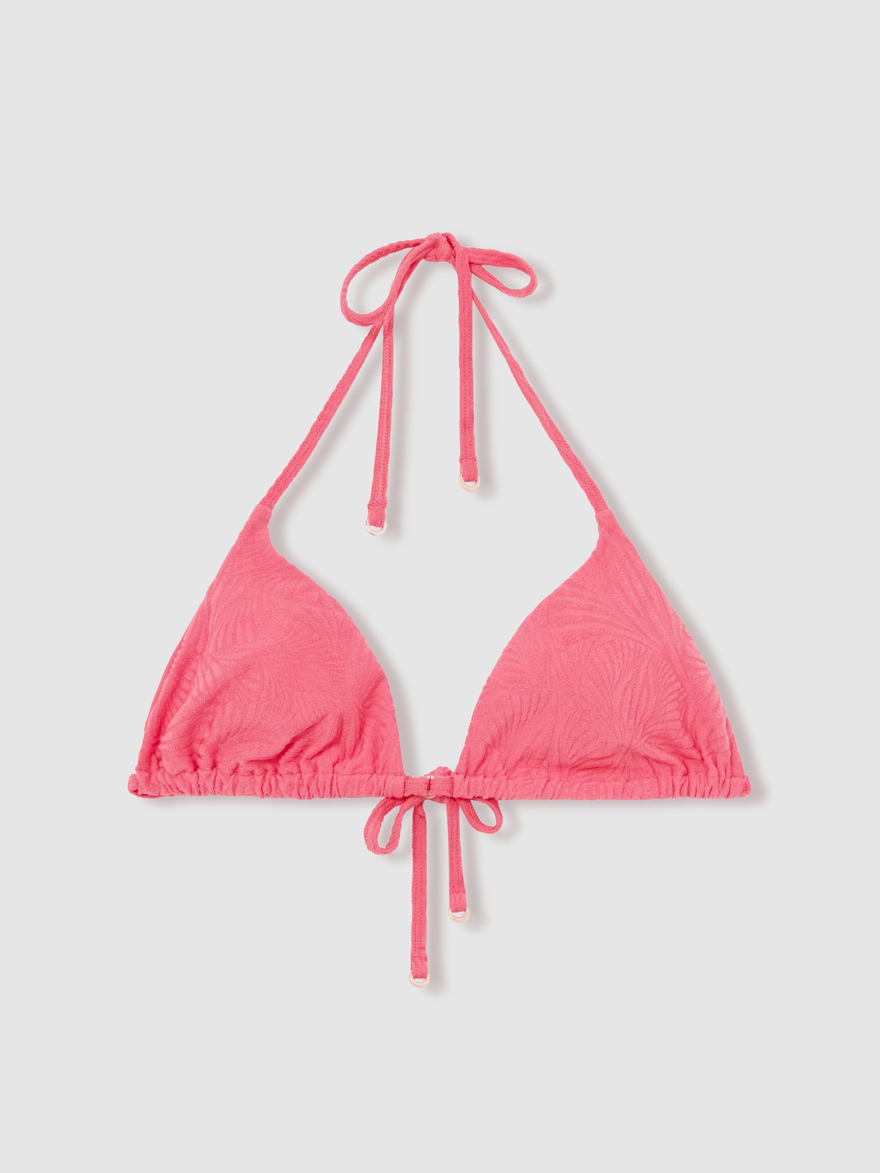 Textured Triangle Bikini Top in Coral Pink - Image 2 of 4