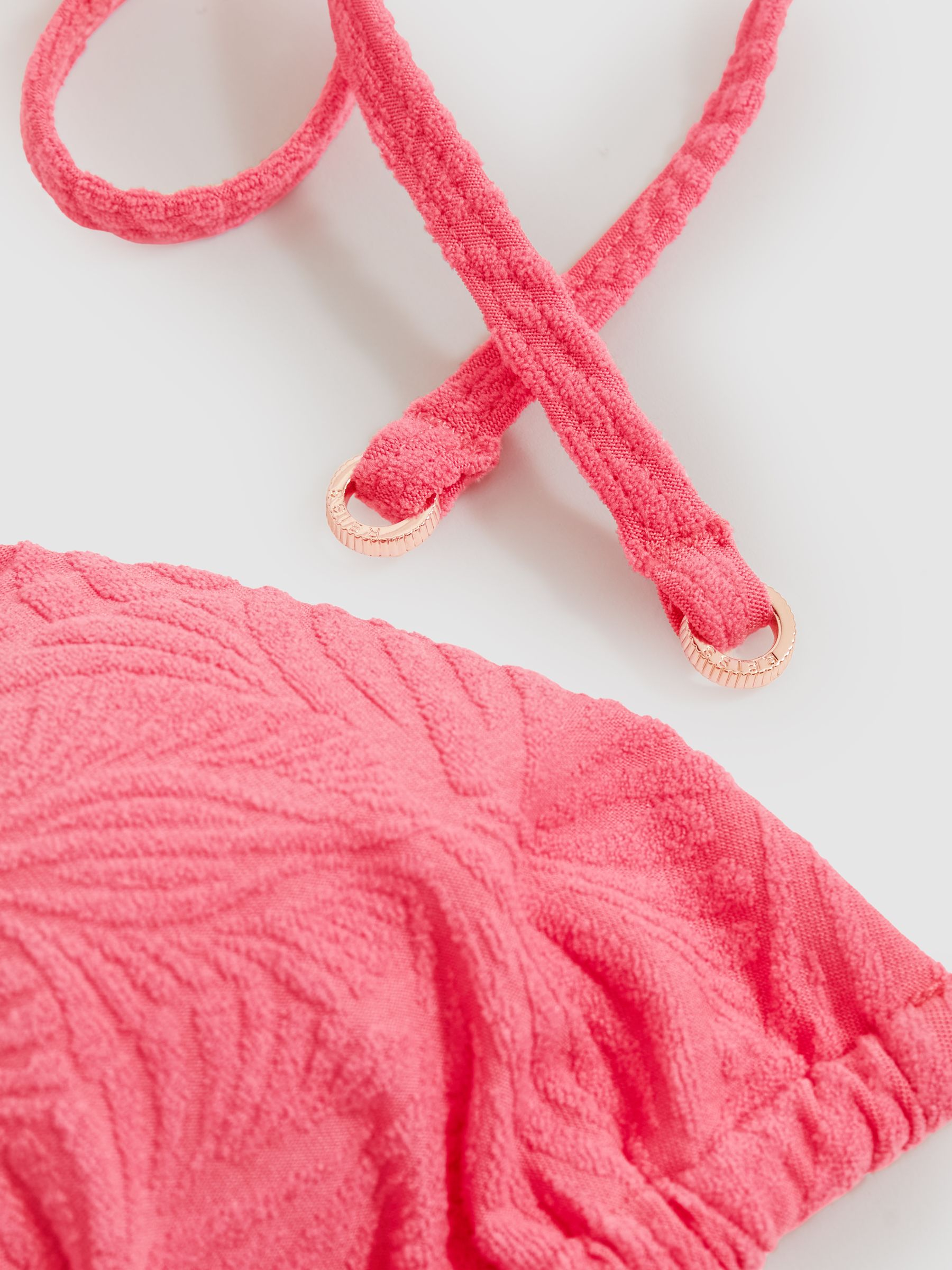 Textured Triangle Bikini Top in Coral Pink - Image 4 of 4