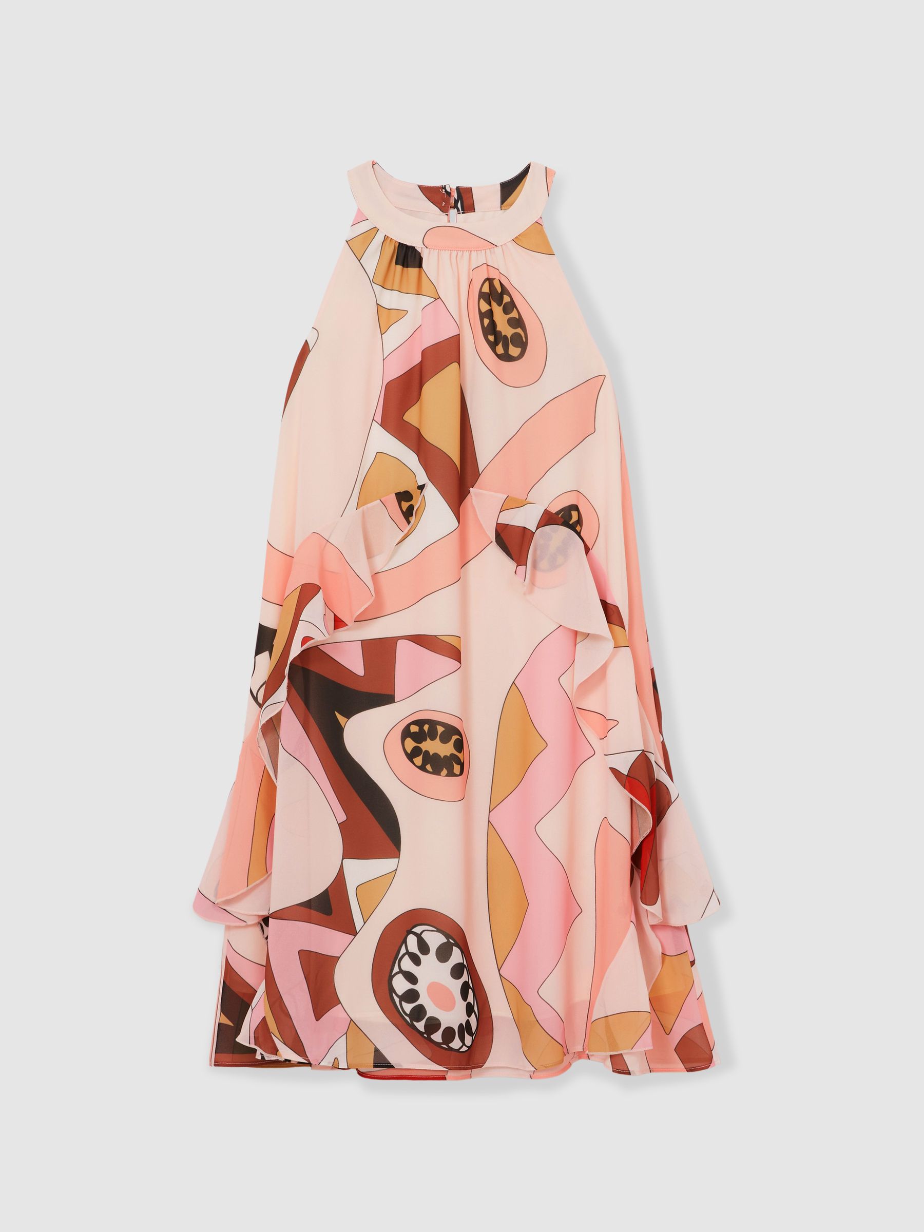 13-14 yrs Printed Ruffle-Trim Dress in Pink - Image 1 of 4